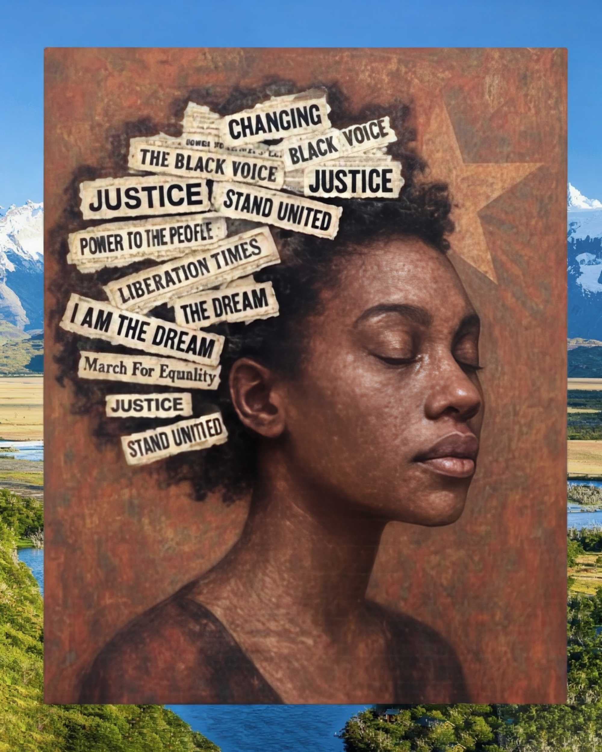 Justice & Dream Matte Canvas Wall Art — Stretched Black Woman Portrait product thumbnail image Justice & Dream Matte Canvas Wall Art — Stretched Black Woman Portrait product thumbnail image
