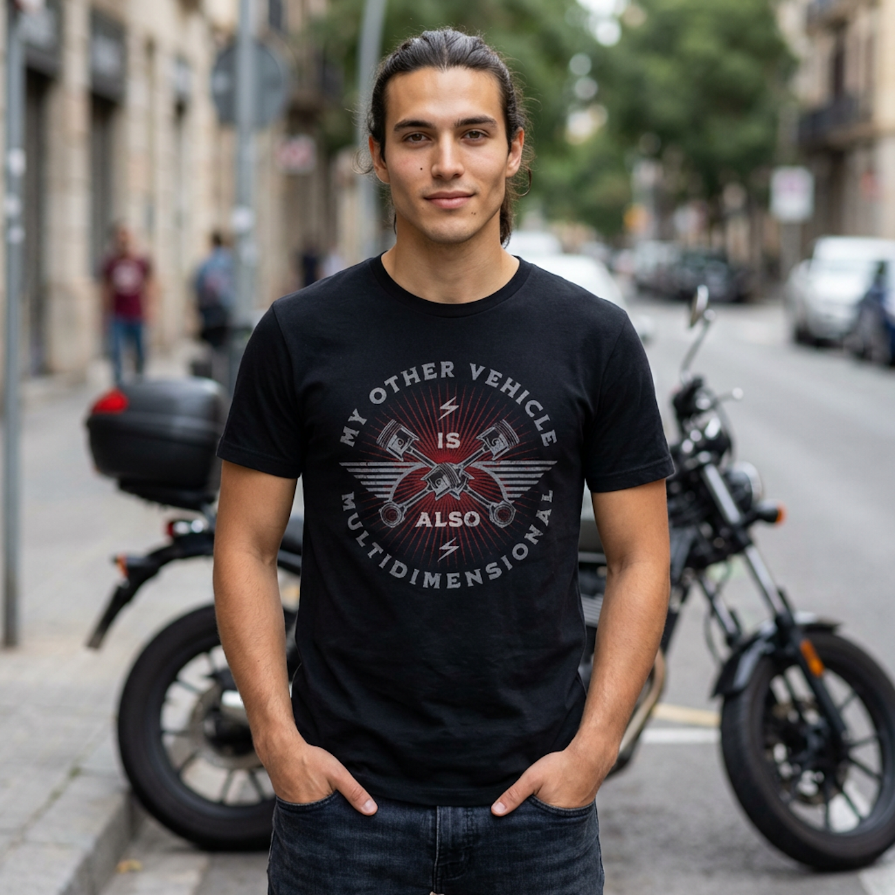 Multidimensional Vehicle Tee — "My Other Vehicle Is Also Multidimensional" Graphic T-Shirt