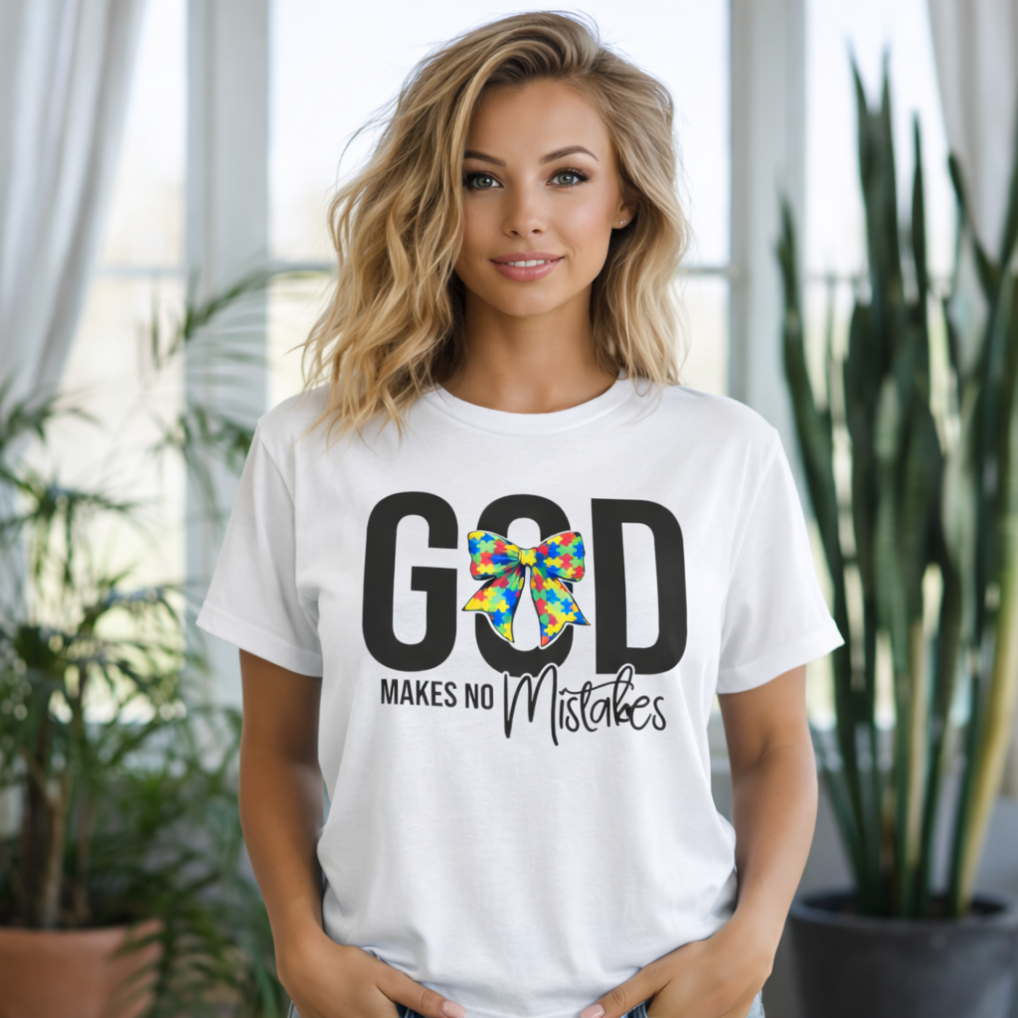 God Makes No Mistakes T-Shirt | Autism Awareness Bow, Faith Tee product thumbnail image God Makes No Mistakes T-Shirt | Autism Awareness Bow, Faith Tee product thumbnail image