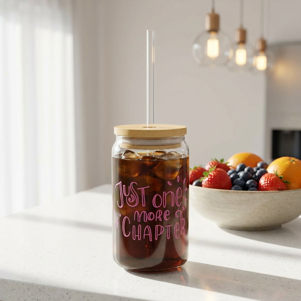 Just One More Chapter Sipper Glass | Cute Book Lover Glass Cup 16oz product thumbnail image Just One More Chapter Sipper Glass | Cute Book Lover Glass Cup 16oz product thumbnail image