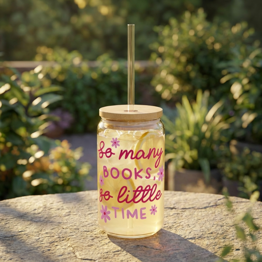 So Many Books So Little Time Sipper Glass | Cute Book Lover Glass Cup 16oz