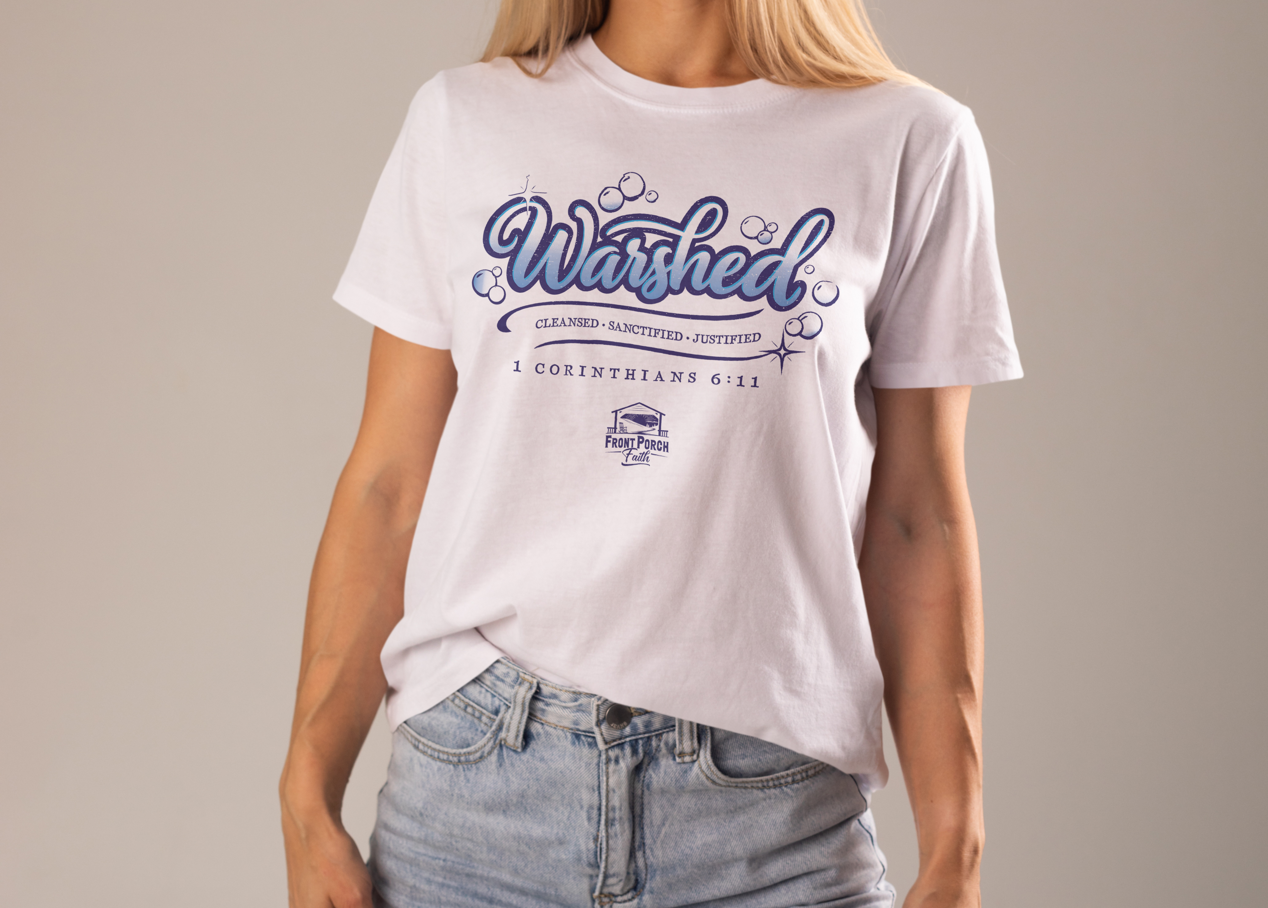 Warshed | 1 Corinthians 6:11 | Women's Tee | Front Porch Faith Apparel Co. product thumbnail image Warshed | 1 Corinthians 6:11 | Women's Tee | Front Porch Faith Apparel Co. product thumbnail image