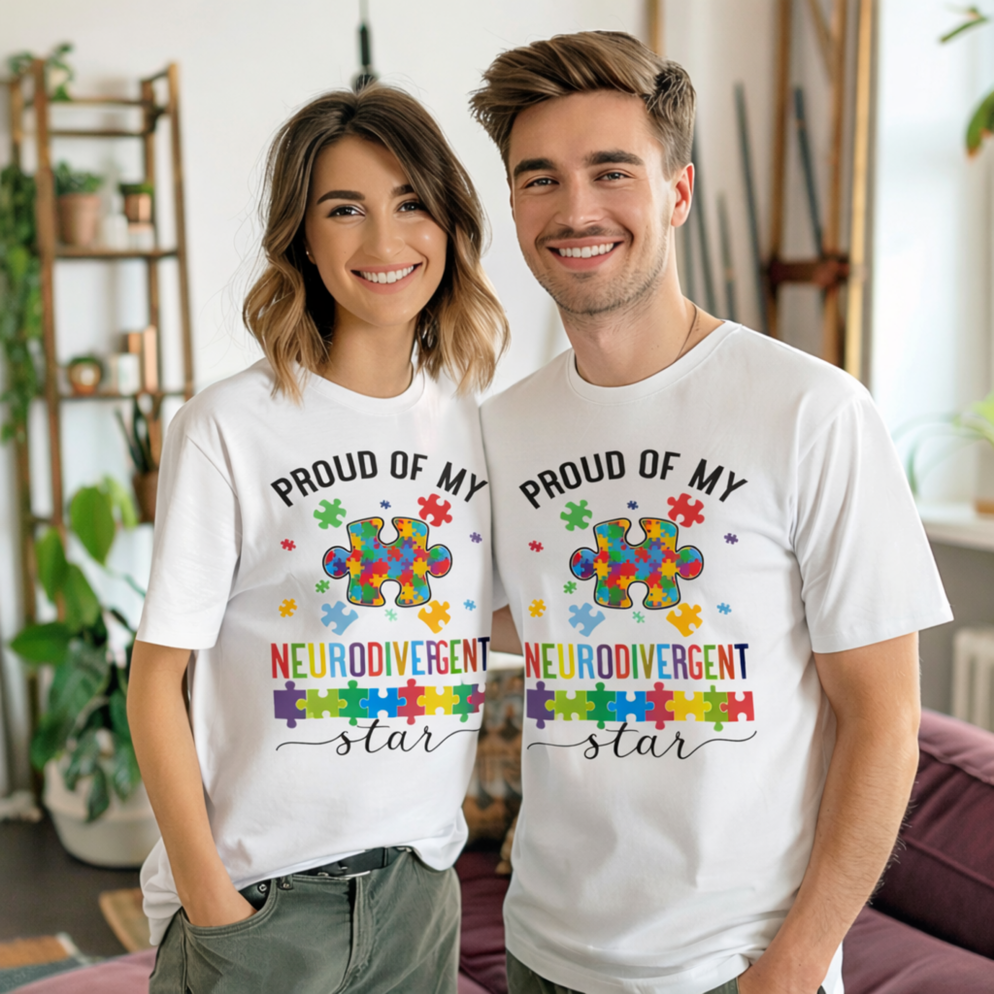 Proud of My Neurodivergent Star T-Shirt | Puzzle Piece Autism Awareness Tee