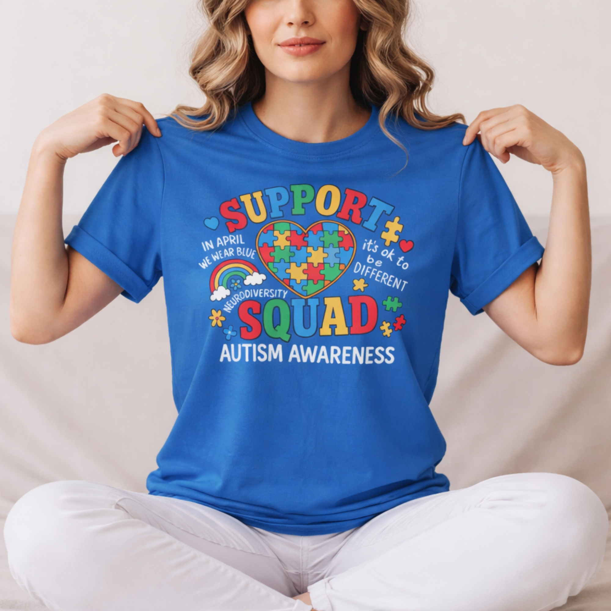 Support Squad Autism Awareness T-Shirt | Puzzle Heart, Rainbow Letters product thumbnail image Support Squad Autism Awareness T-Shirt | Puzzle Heart, Rainbow Letters product thumbnail image
