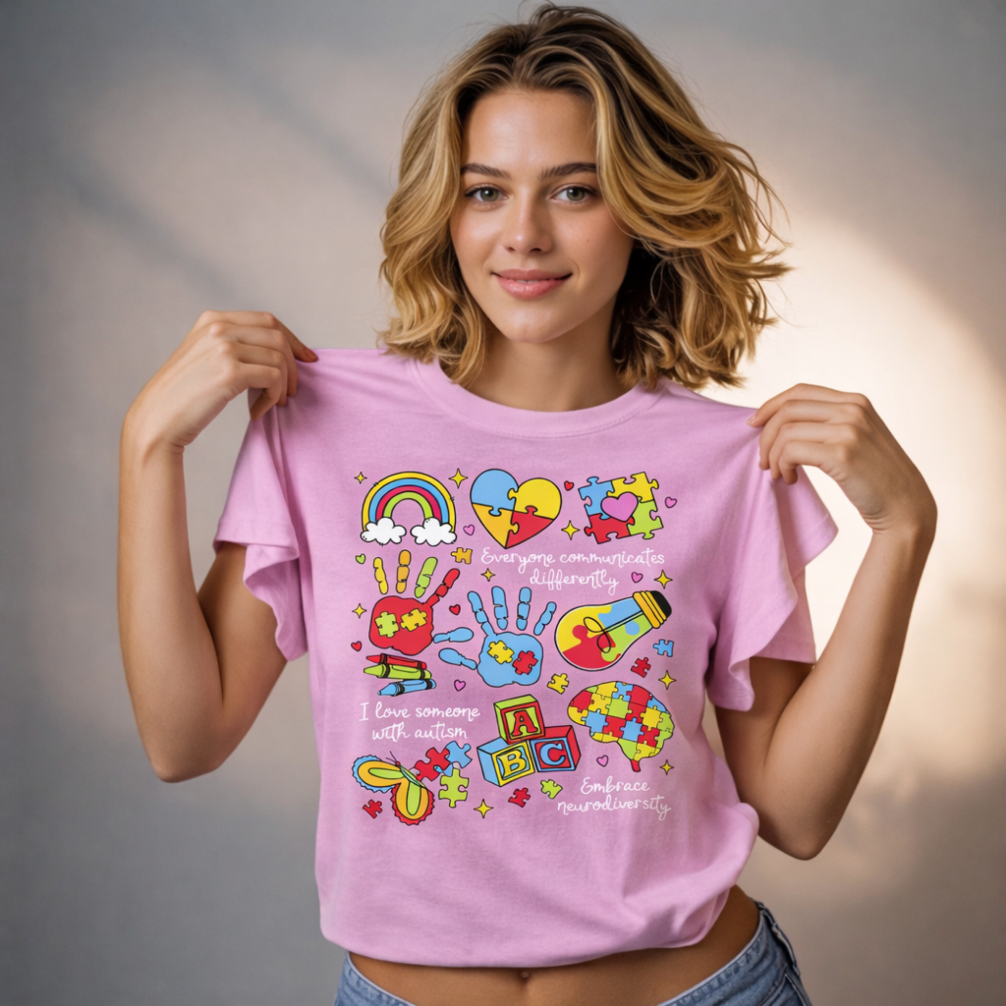 Autism Puzzle Heart Rainbow hands tee | T-Shirt product thumbnail image
