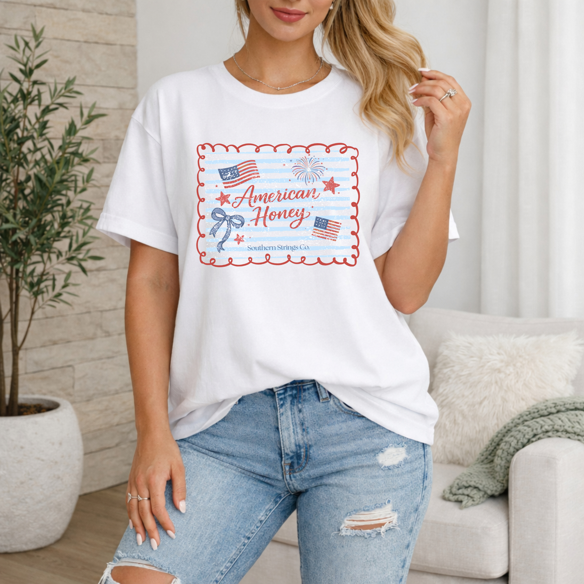 American Honey Graphic T-Shirt — Vintage Patriotic Flag Design product thumbnail image