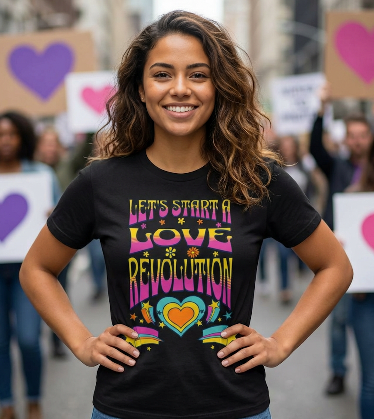Love Revolution T‑Shirt — Retro 70s Heart Peace Graphic Tee