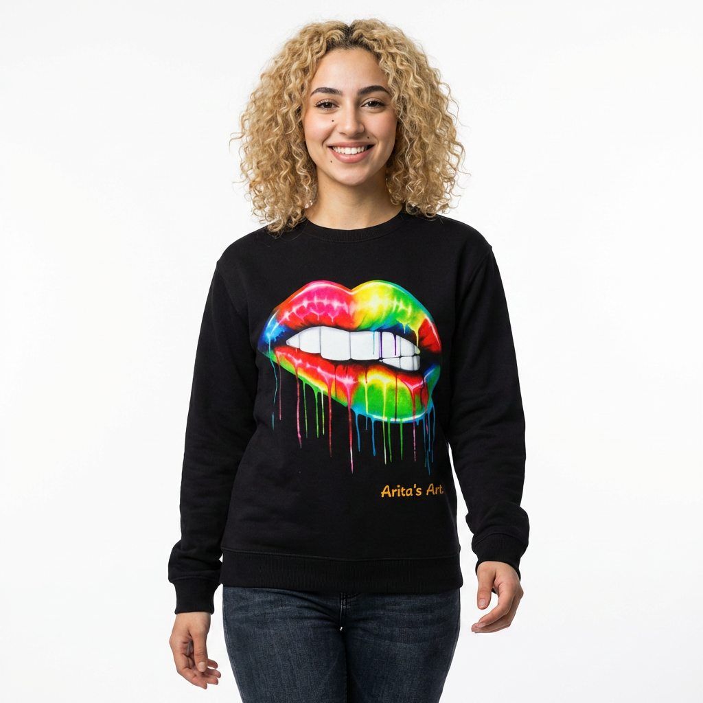 Rainbow Drip Lips Sweatshirt — Colorful Pop Art Crewneck product thumbnail image