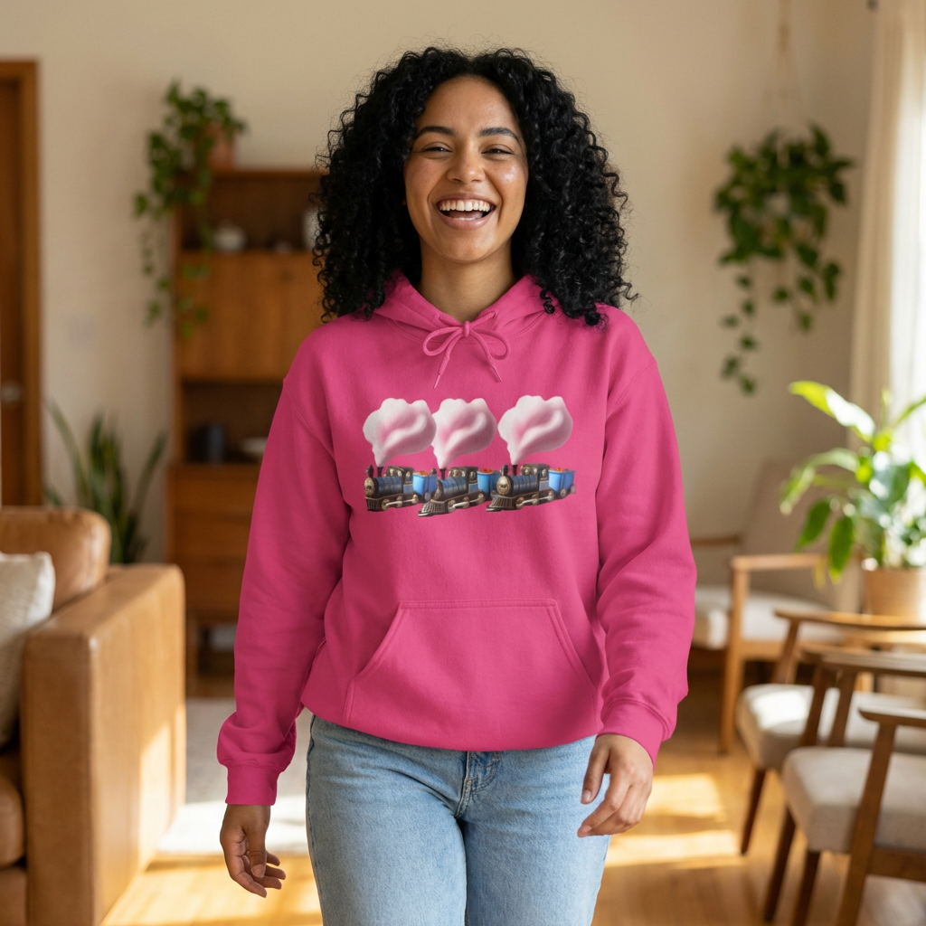 Cotton Candy Train Hoodie — Whimsical Retro Locomotive Sweatshirt product thumbnail image