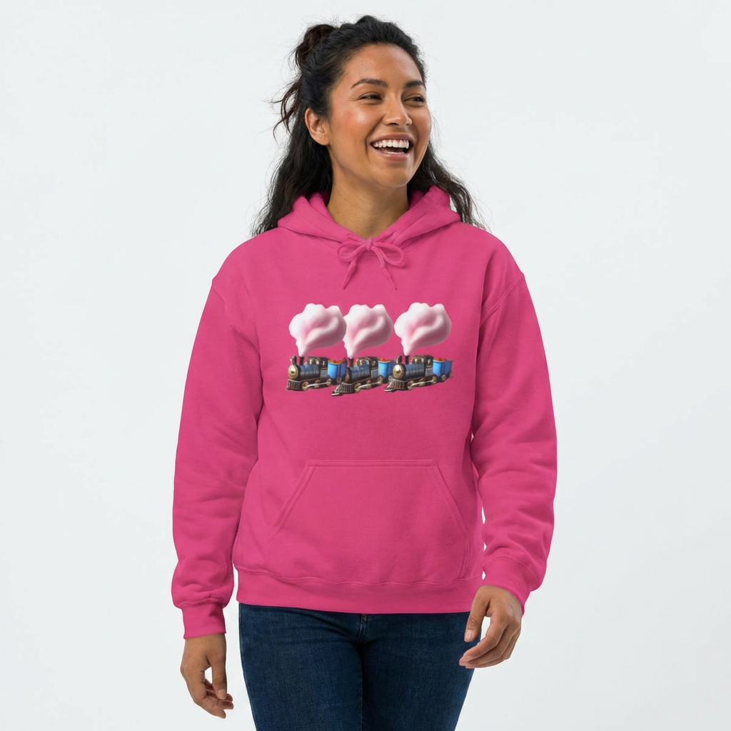 Cotton Candy Train Hoodie — Whimsical Retro Locomotive Sweatshirt product thumbnail image