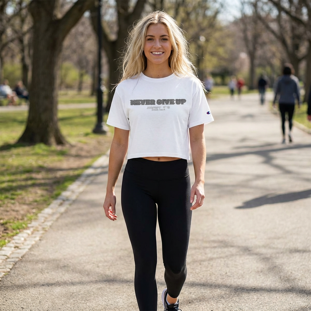 Jimmy T's Apparel Never Give Up Champion Women's Heritage Cropped T-Shirt product thumbnail image Jimmy T's Apparel Never Give Up Champion Women's Heritage Cropped T-Shirt product thumbnail image
