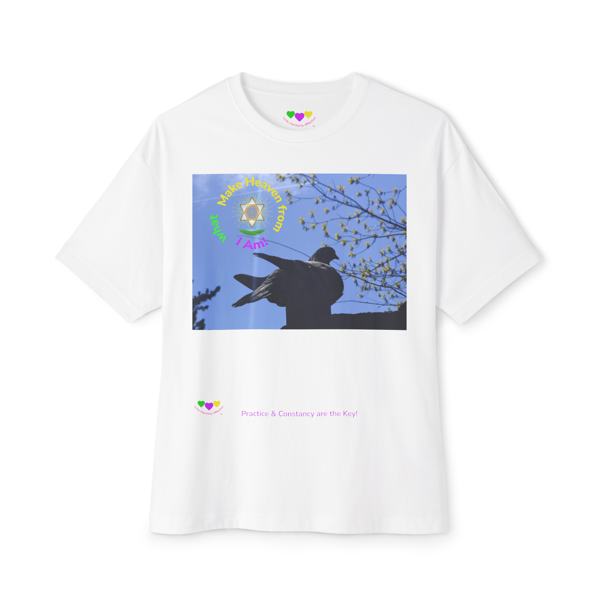Peaceful Bird, Make Heaven from what I Am! - Spiritual Tee, Cotton | Unisex product thumbnail image Peaceful Bird, Make Heaven from what I Am! - Spiritual Tee, Cotton | Unisex product thumbnail image