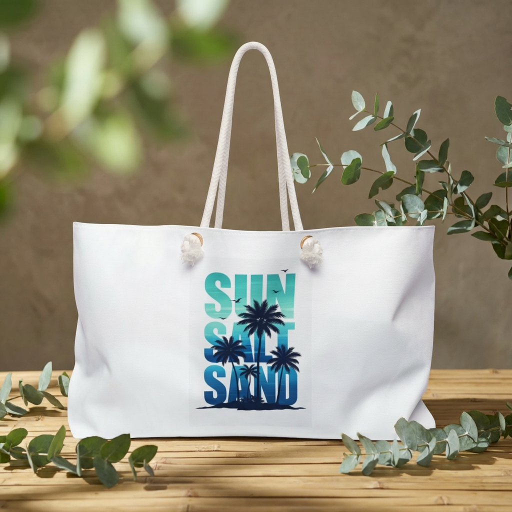 Weekender Bag - 'Sun Sea Sand' Palm Beach Tote for Travel &amp; Beach Getaways product thumbnail image