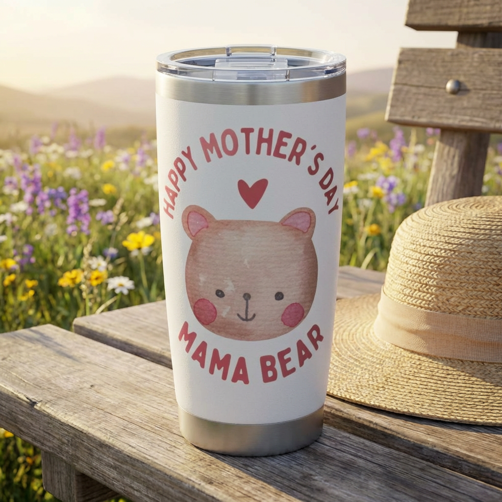 Mama Bear Tumbler, Happy Mother’s Day 20oz Insulated Travel Cup, Coffee Lovers, Gift for Mom