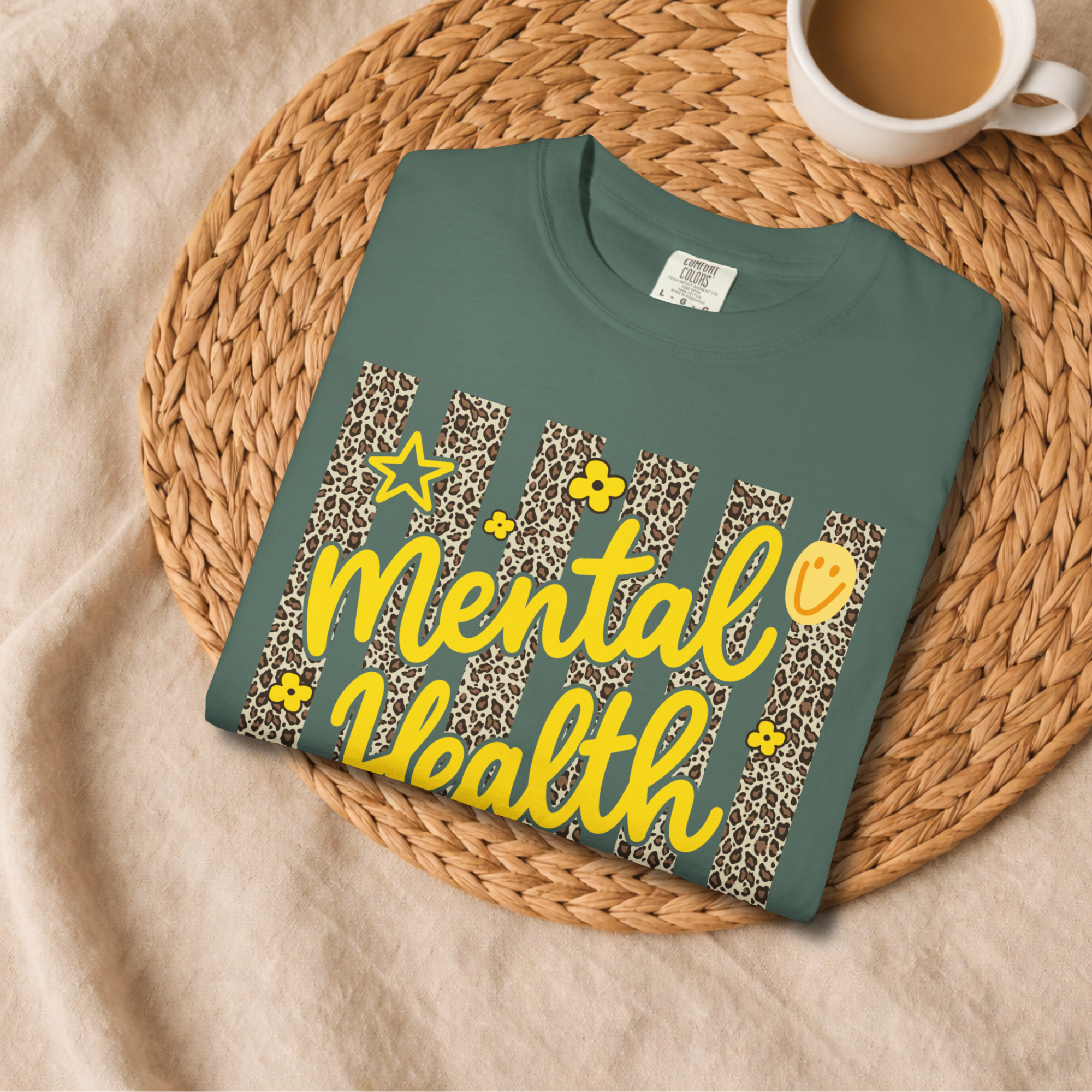 Mental Health Matters T-Shirt — Leopard Print Yellow Script Awareness Tee product thumbnail image Mental Health Matters T-Shirt — Leopard Print Yellow Script Awareness Tee product thumbnail image