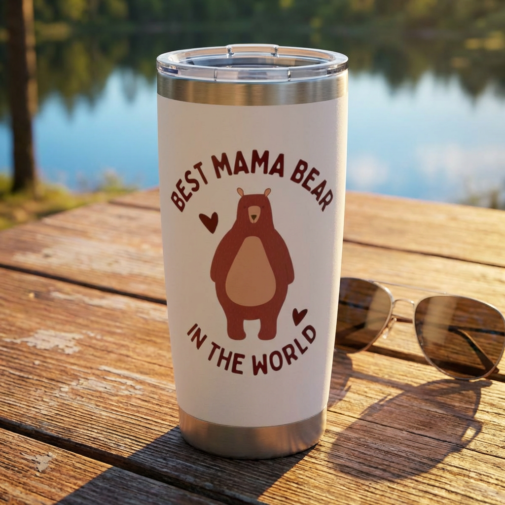 Mother's Day Gift, Best Mama Bear Travel Tumbler, 20oz Stainless Steel, Insulated Cup