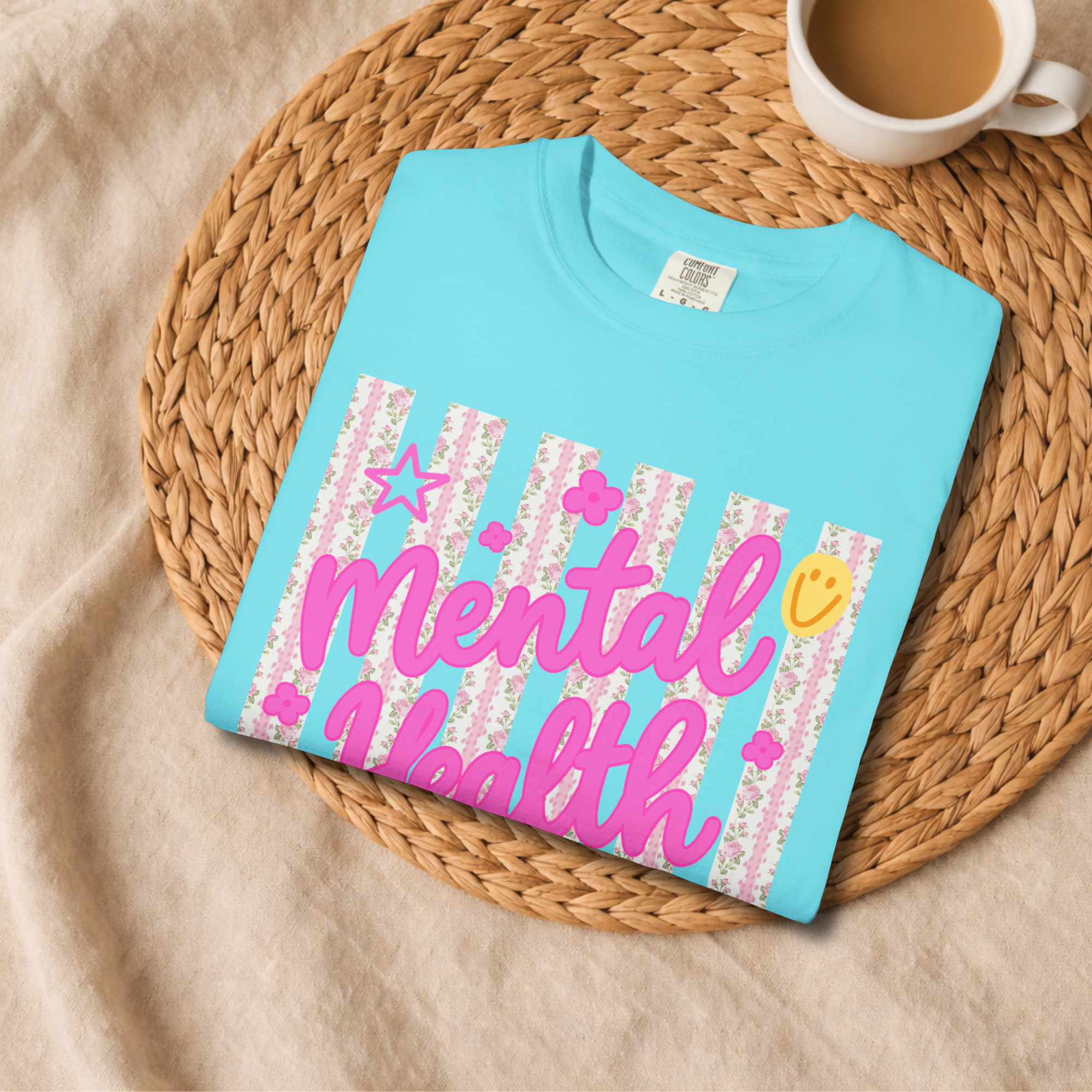 Mental Health Matters T-Shirt — Pink Retro Stars Graphic Tee product thumbnail image