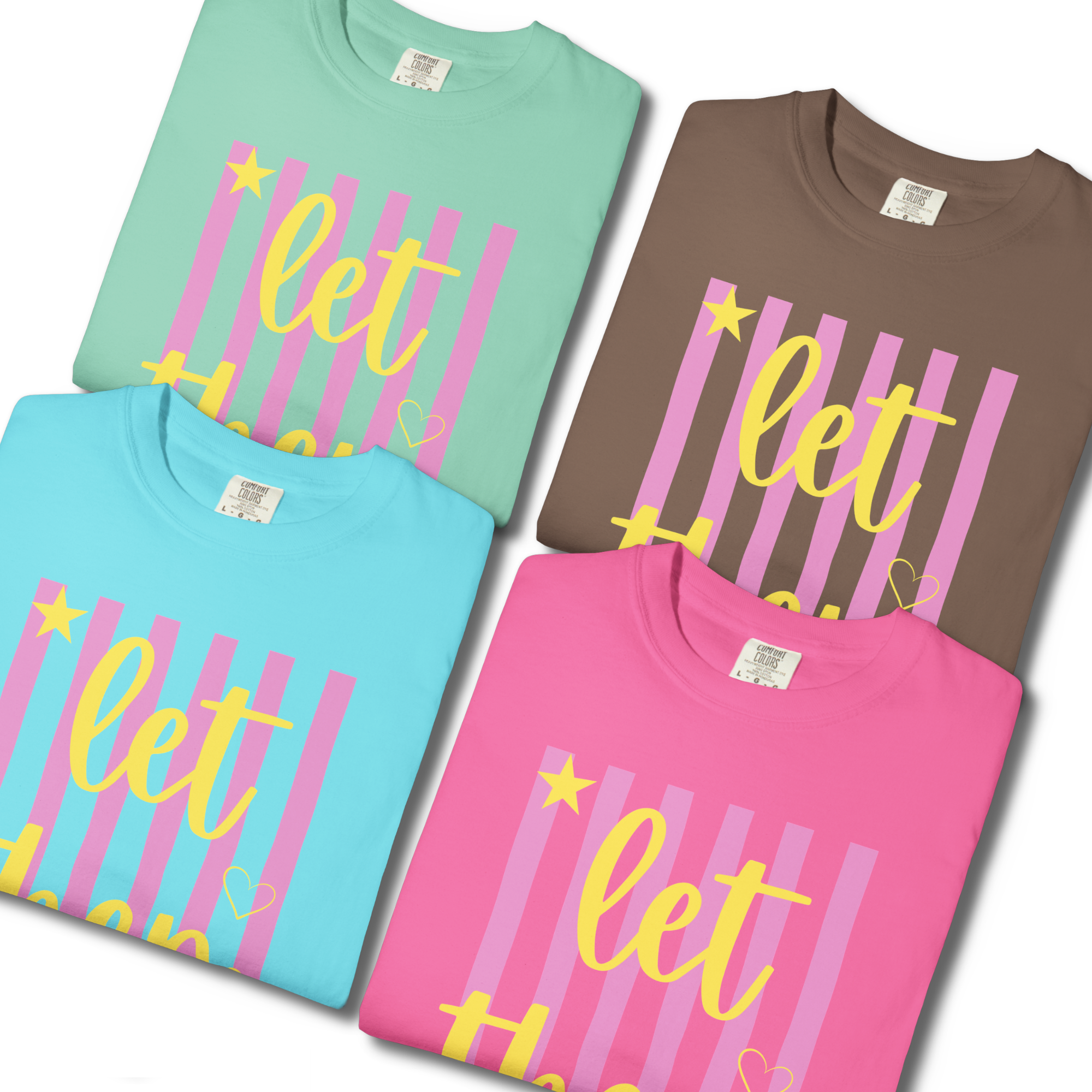 Let Them T-Shirt — Pink Stripe Graphic Tee with Yellow Script product thumbnail image Let Them T-Shirt — Pink Stripe Graphic Tee with Yellow Script product thumbnail image