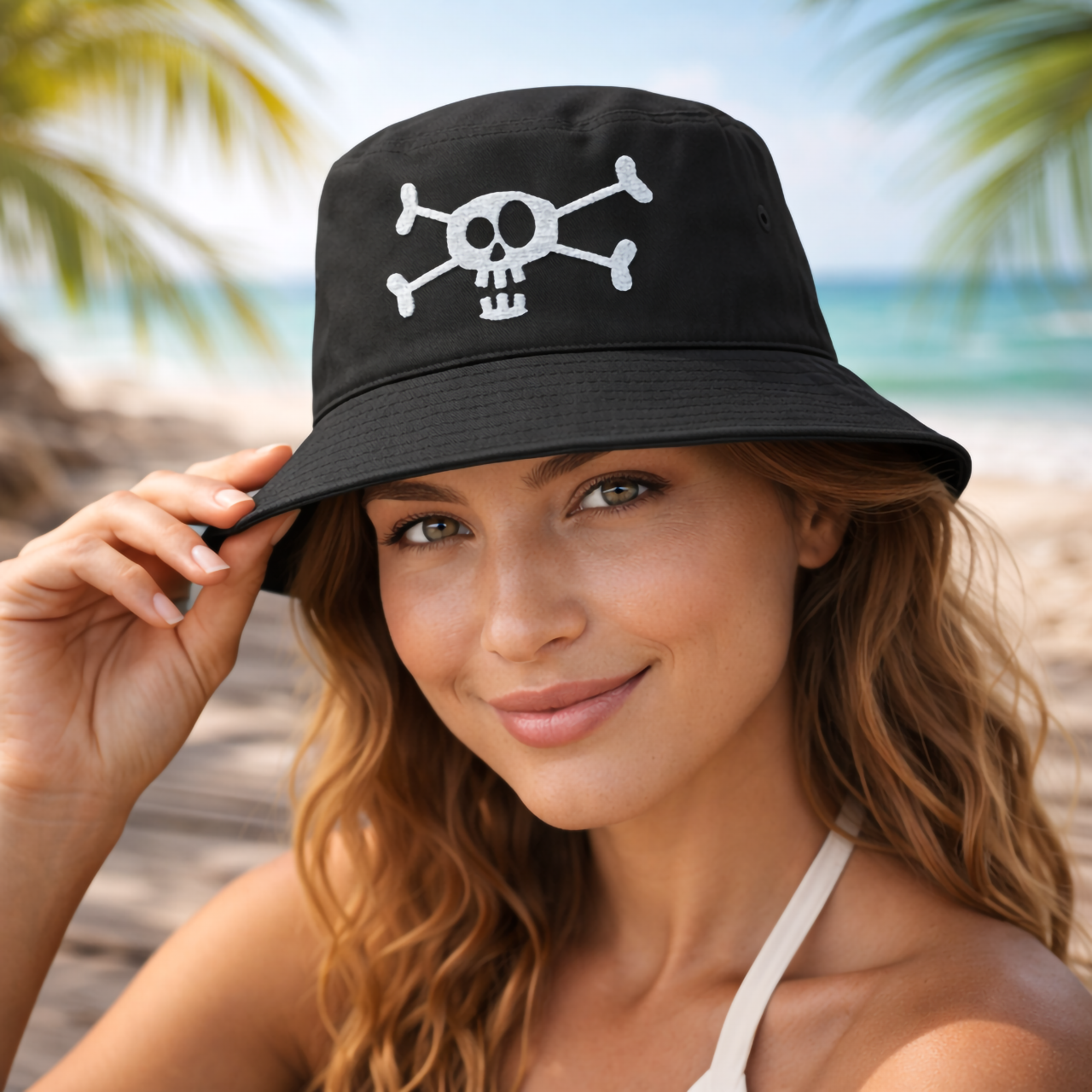 Embroidered Skull & Crossbones Bucket Hat — Pirate Punk Streetwear product thumbnail image Embroidered Skull & Crossbones Bucket Hat — Pirate Punk Streetwear product thumbnail image