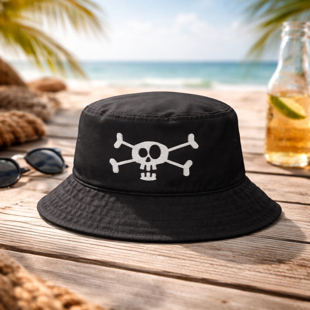 Embroidered Skull & Crossbones Bucket Hat — Pirate Punk Streetwear product thumbnail image Embroidered Skull & Crossbones Bucket Hat — Pirate Punk Streetwear product thumbnail image