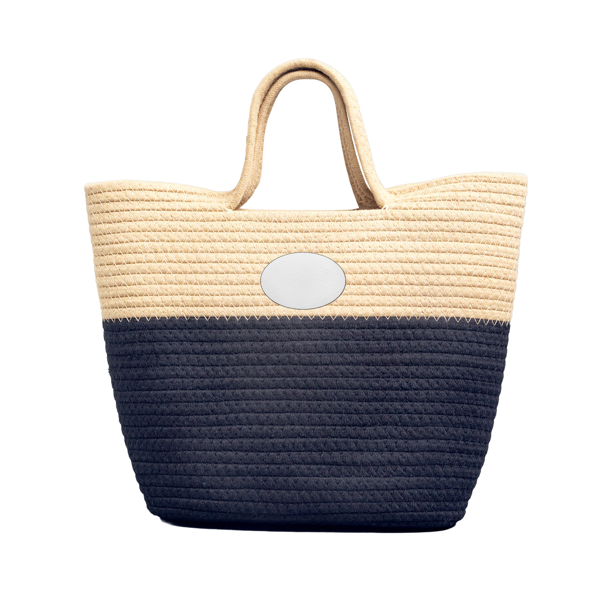 Handwoven Straw Bag — Personalized Oval Print Market Tote