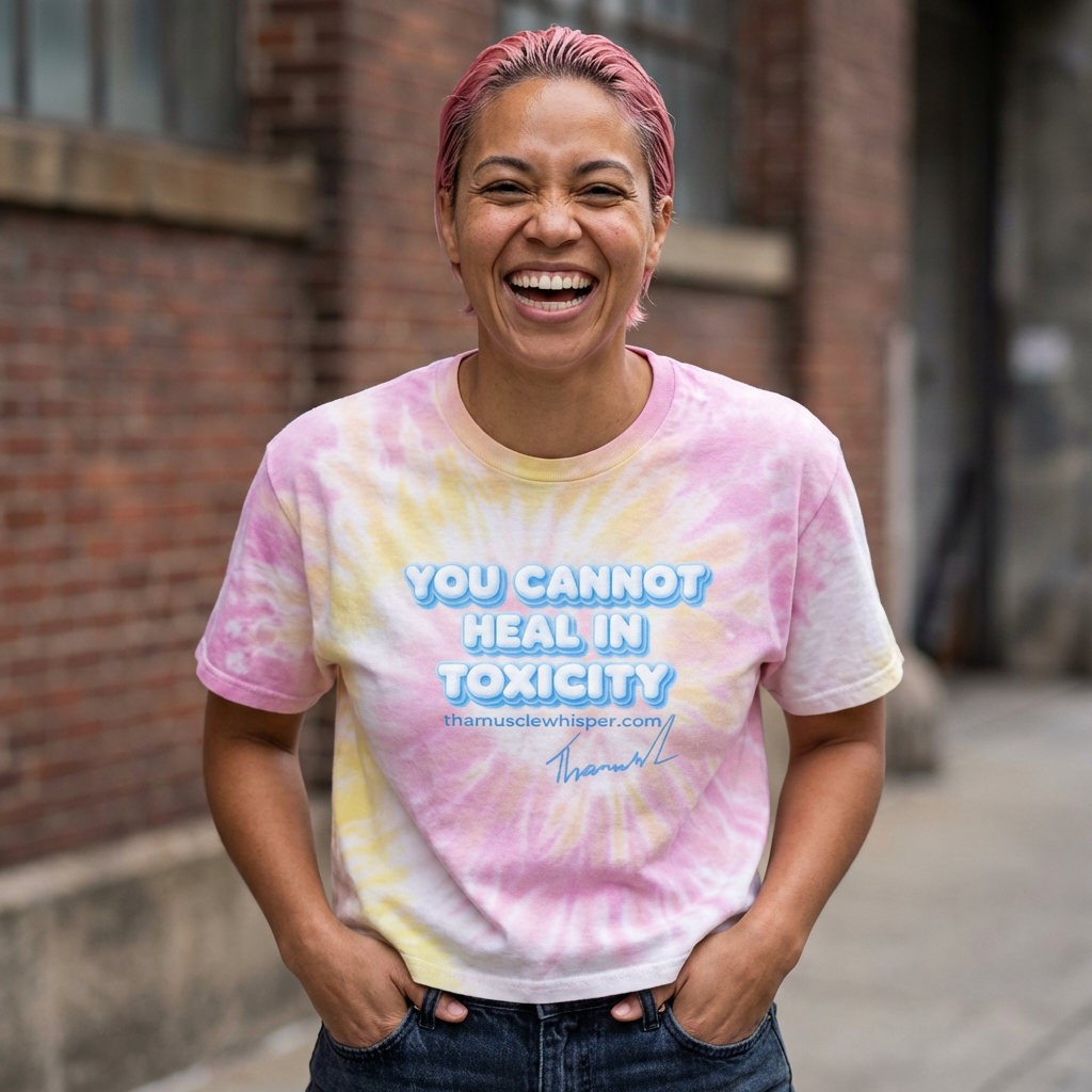 Jackie ThaMuscleWhisperer Tie-Dye Crop Tee — "You Cannot Heal In Toxicity" 