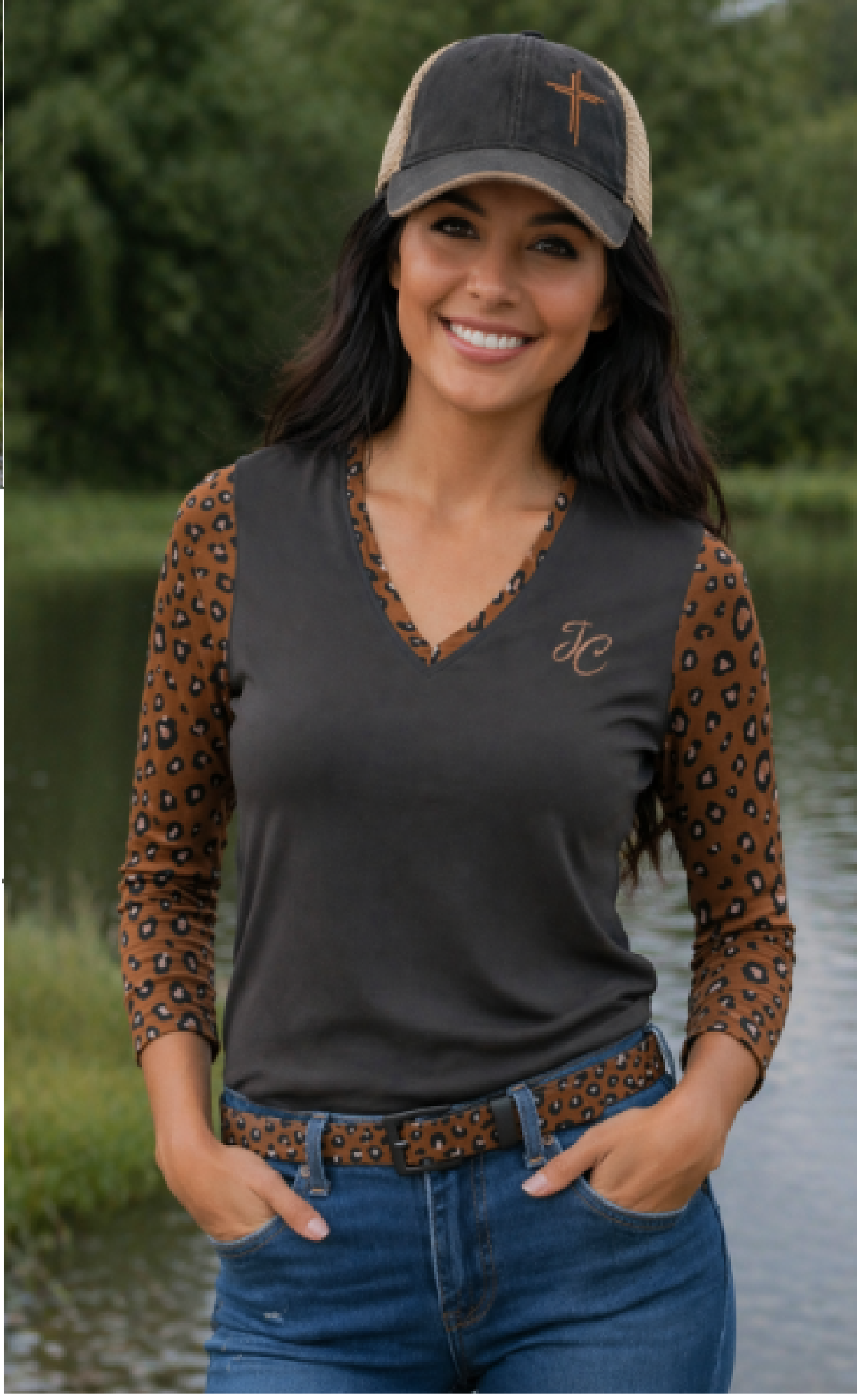 Leopard Long Sleeve T-Shirt - washed black - JC emblem product thumbnail image Leopard Long Sleeve T-Shirt - washed black - JC emblem product thumbnail image