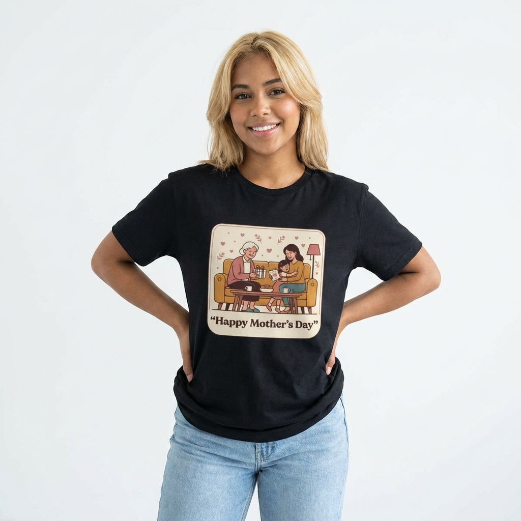Mother's Day Family Illustration T-Shirt — "Happy Mother's Day" Gift Tee