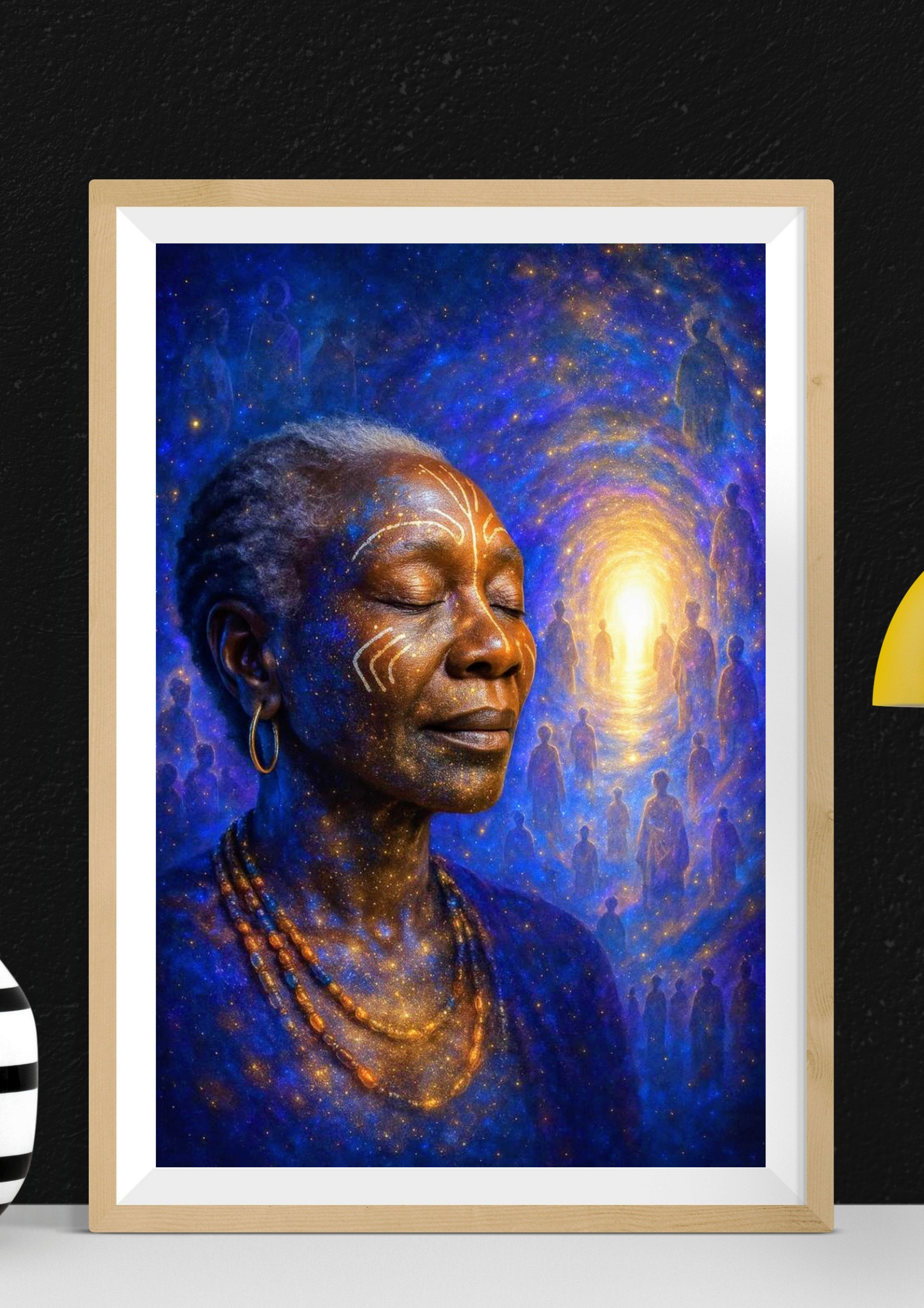 Spiritual Meditation Canvas Print — Elder Woman with Cosmic Light product thumbnail image