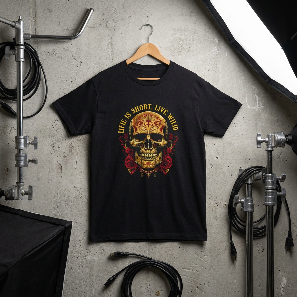Skull &amp; Roses Tee — "Live Smart, Live Wild" Graphic T-Shirt product thumbnail image