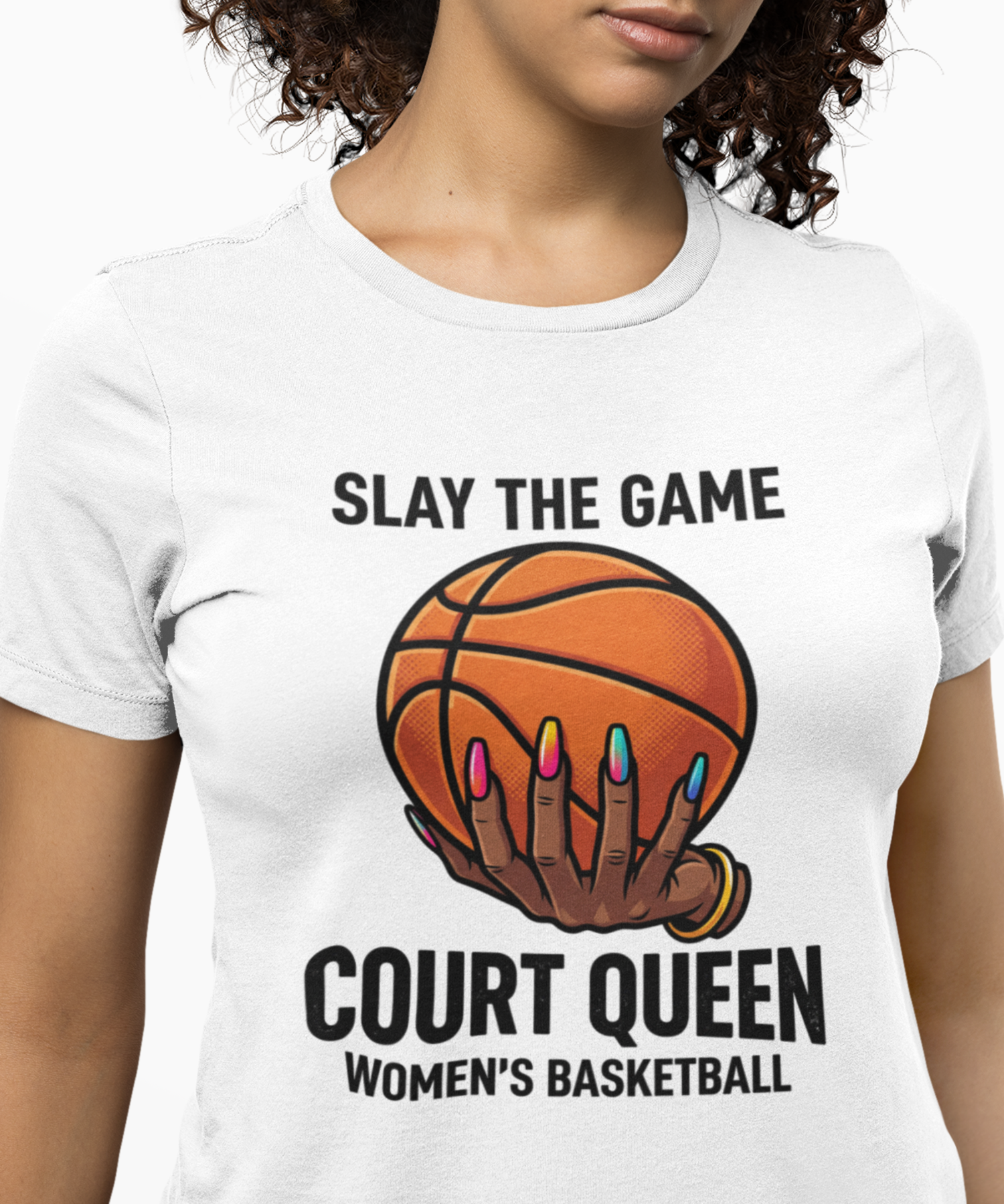 "Slay the Game" Gildan Softstyle Unisex Adult Tee, Court Queen Women's Basketball Graphic T-Shirt  