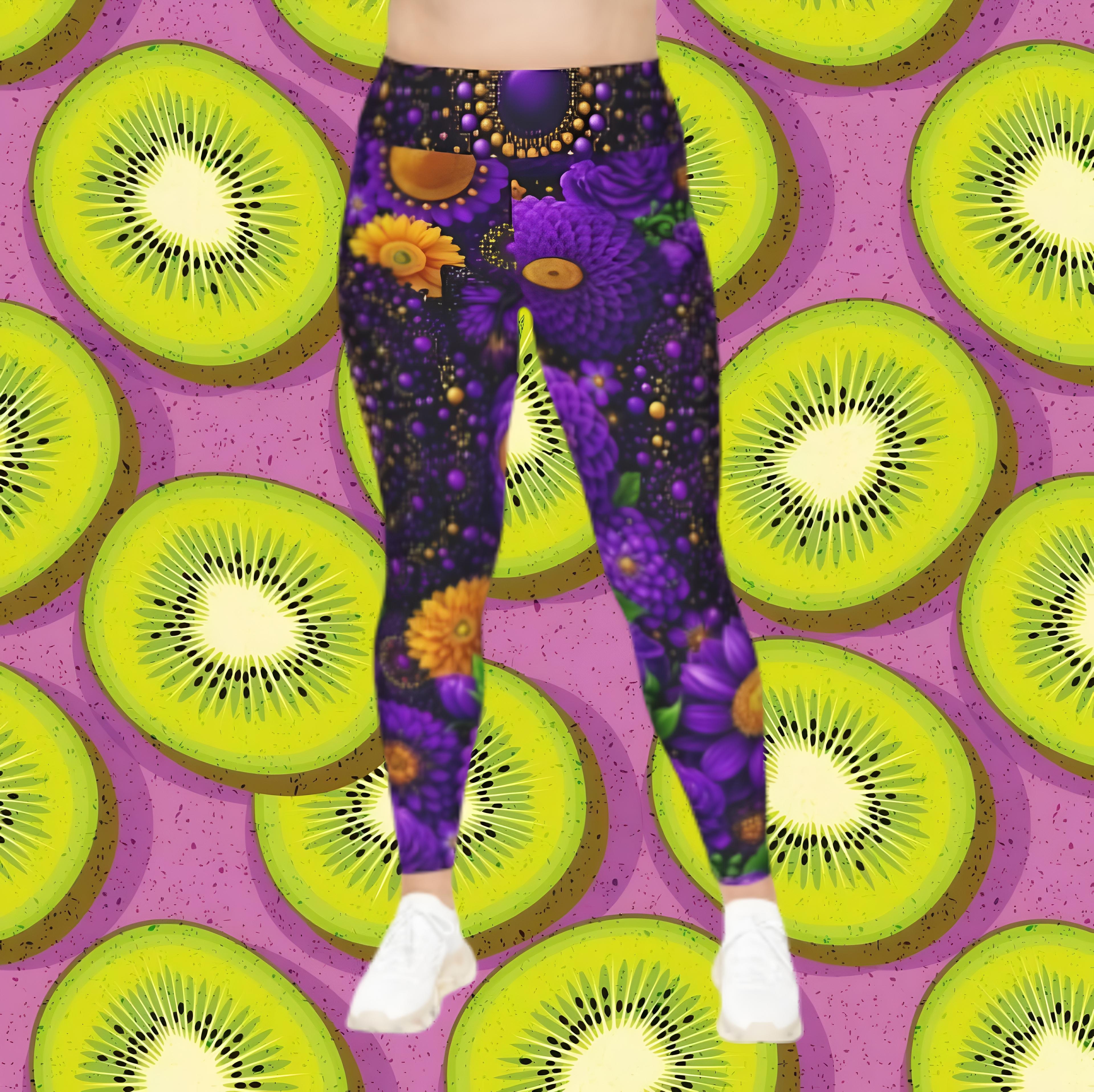 Plus Size Floral Mandala Leggings — Purple &amp; Gold All-Over Print