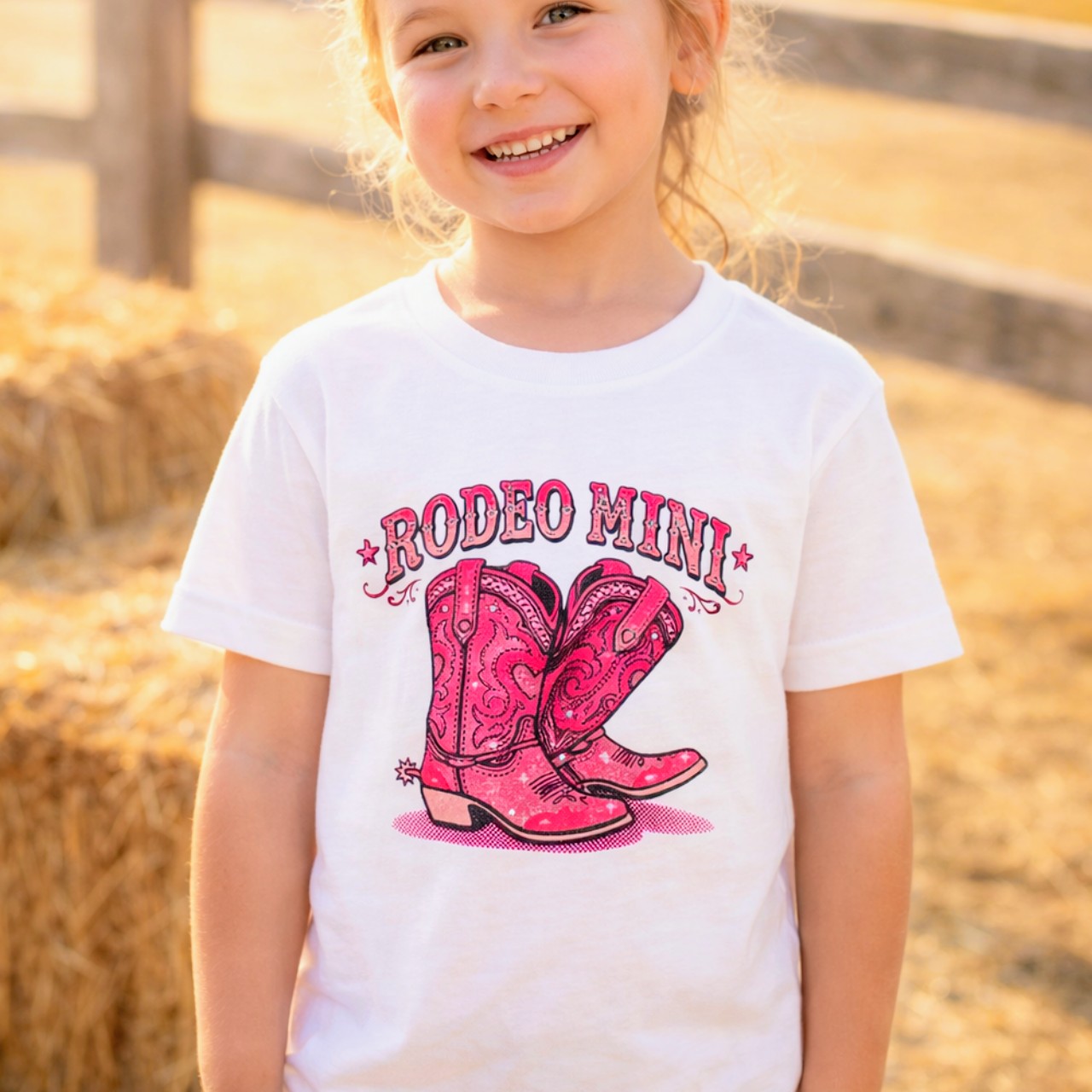 Youth Rodeo Mini T-Shirt — Pink Cowboy Boots Graphic Tee