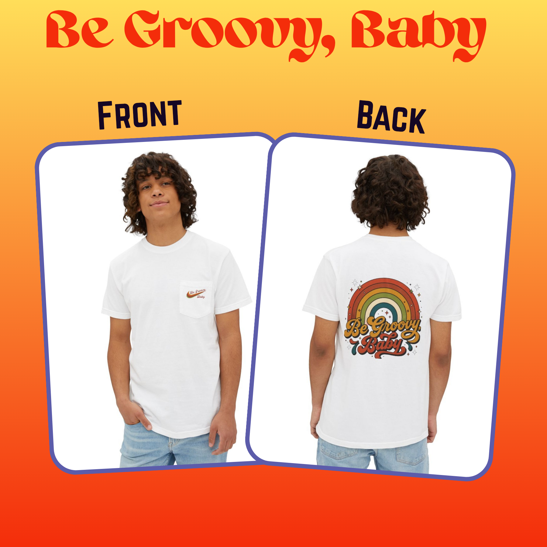 Be Groovy Baby Retro Rainbow Pocket T-Shirt - Vintage Graphic Tee product thumbnail image Be Groovy Baby Retro Rainbow Pocket T-Shirt - Vintage Graphic Tee product thumbnail image