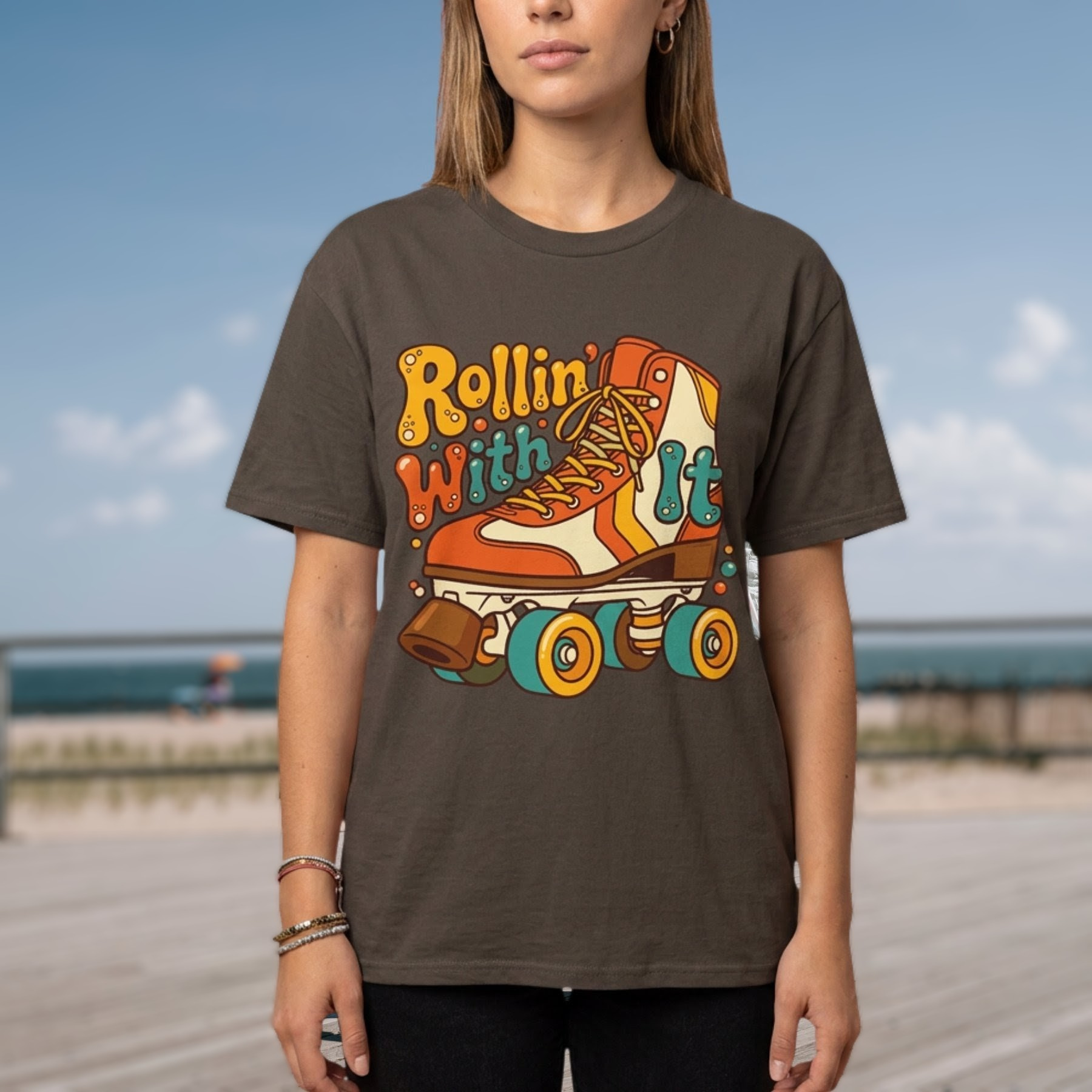 Rollin' With It Retro Roller Skate Tee