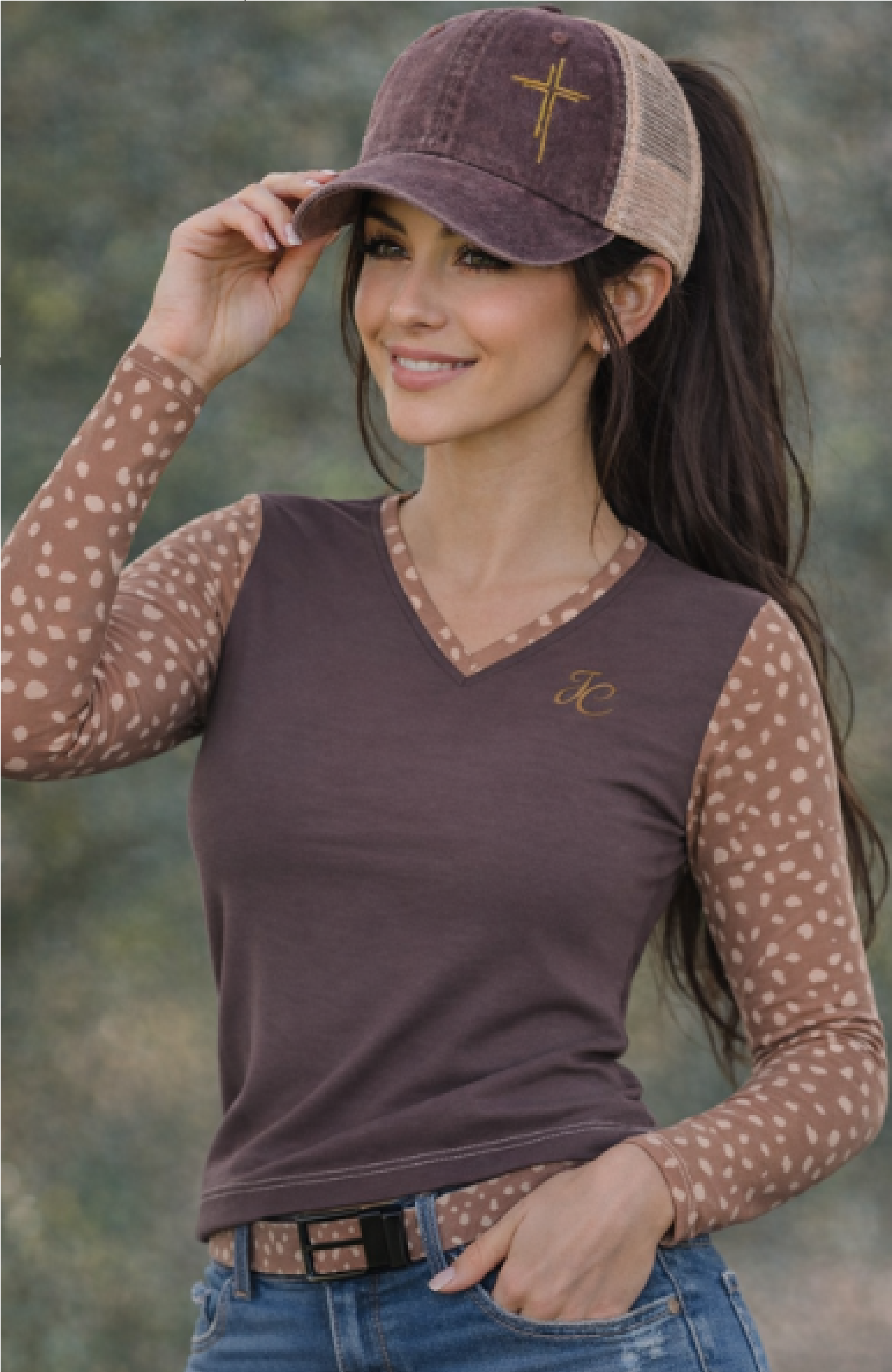 Fawn pattern Brown Long Sleeve T-Shirt - JC emblem