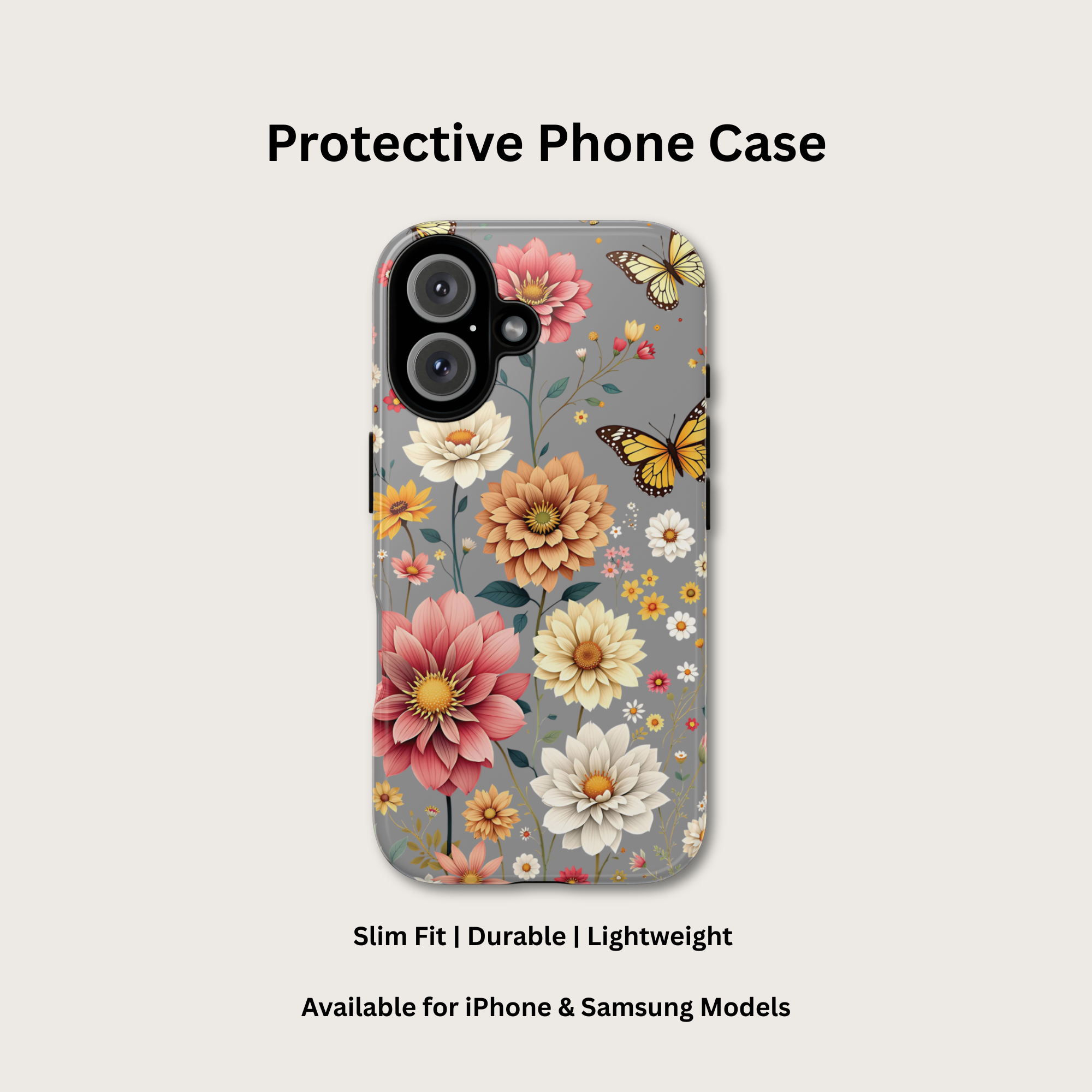 Floral Butterfly Phone Case – Elegant Flower Tough Cover  product thumbnail image