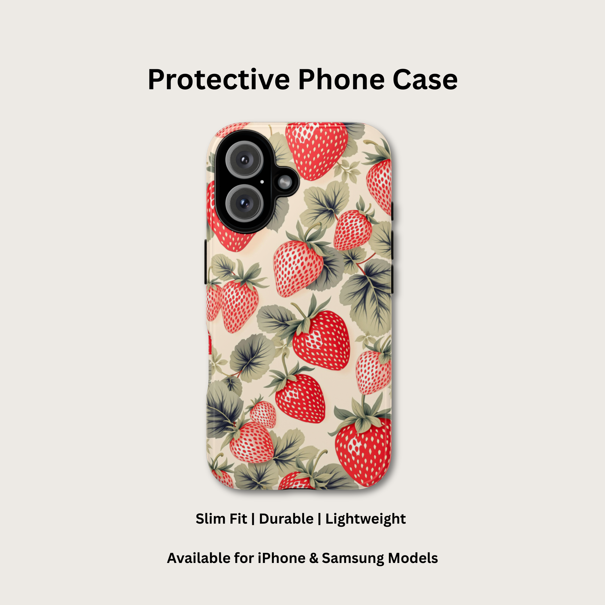 Strawberry Botanical Phone Case — Cute Fruit Pattern Tough Cover product thumbnail image