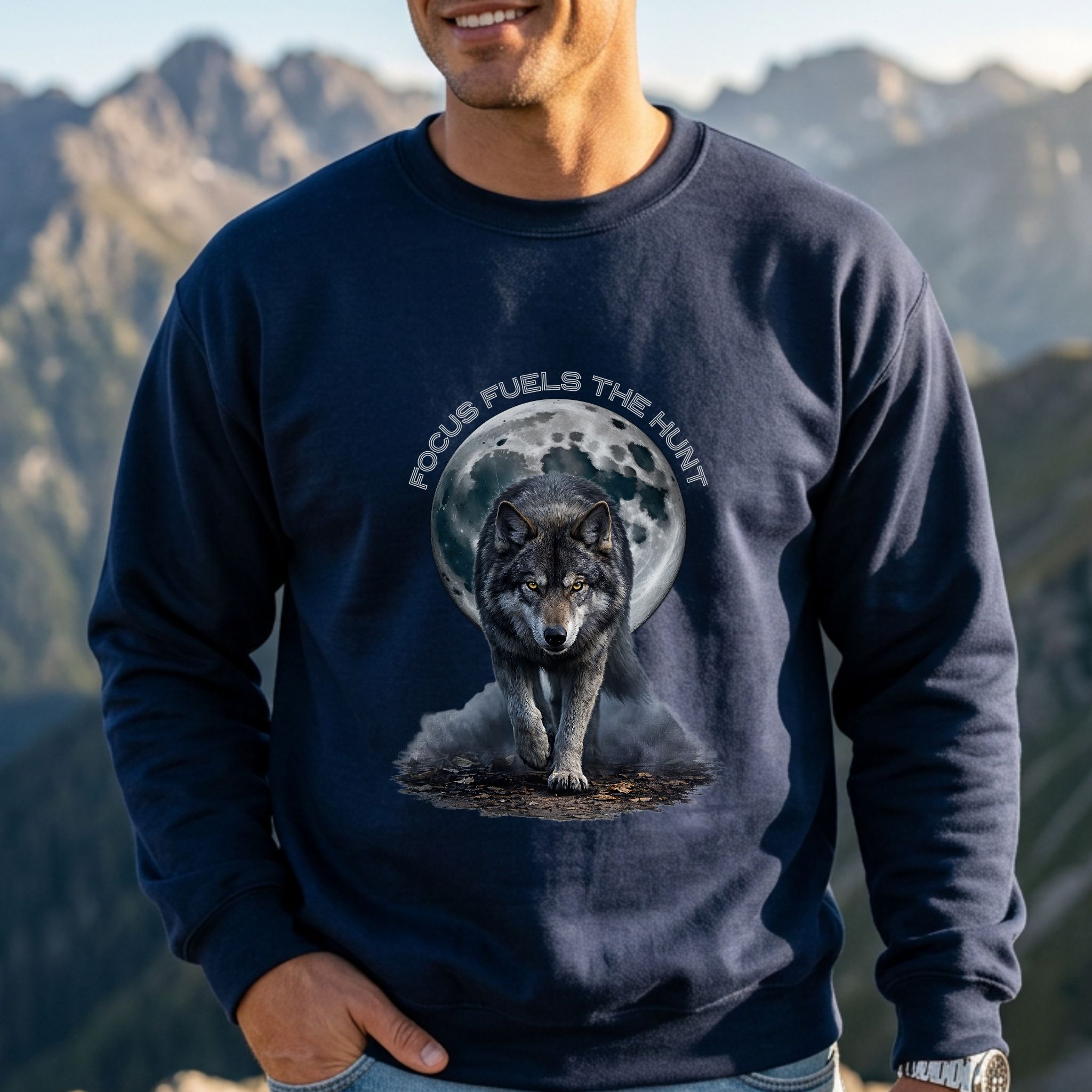 Focus Fuels the Hunt Wolf Graphic Sweatshirt | Gildan 18000 Crewneck product thumbnail image