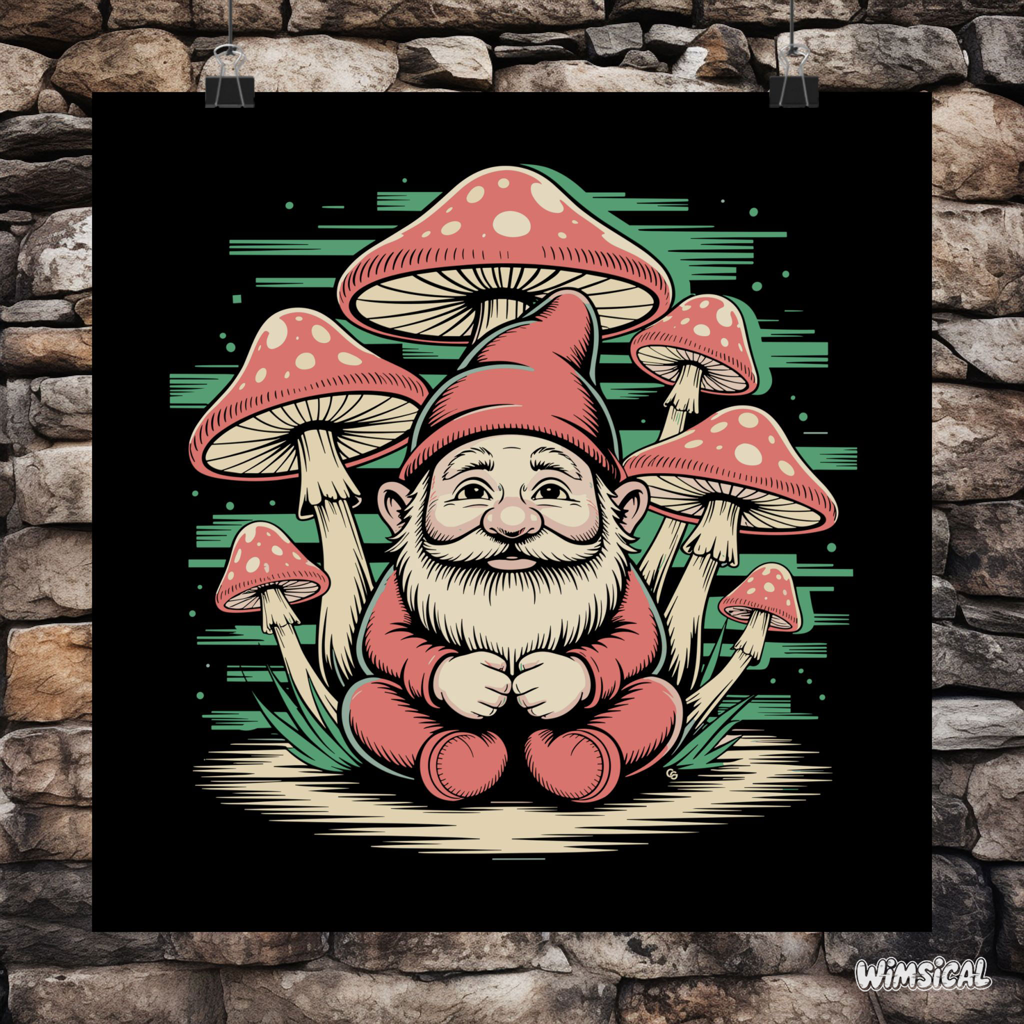 Gnome Mushroom Poster — Whimsical Garden Wall Art