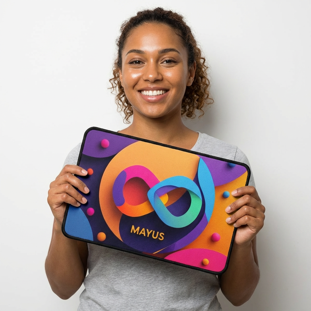 Colorful Infinity Desk Mat — Vibrant Abstract Mouse Pad with "MAYUS" Accent