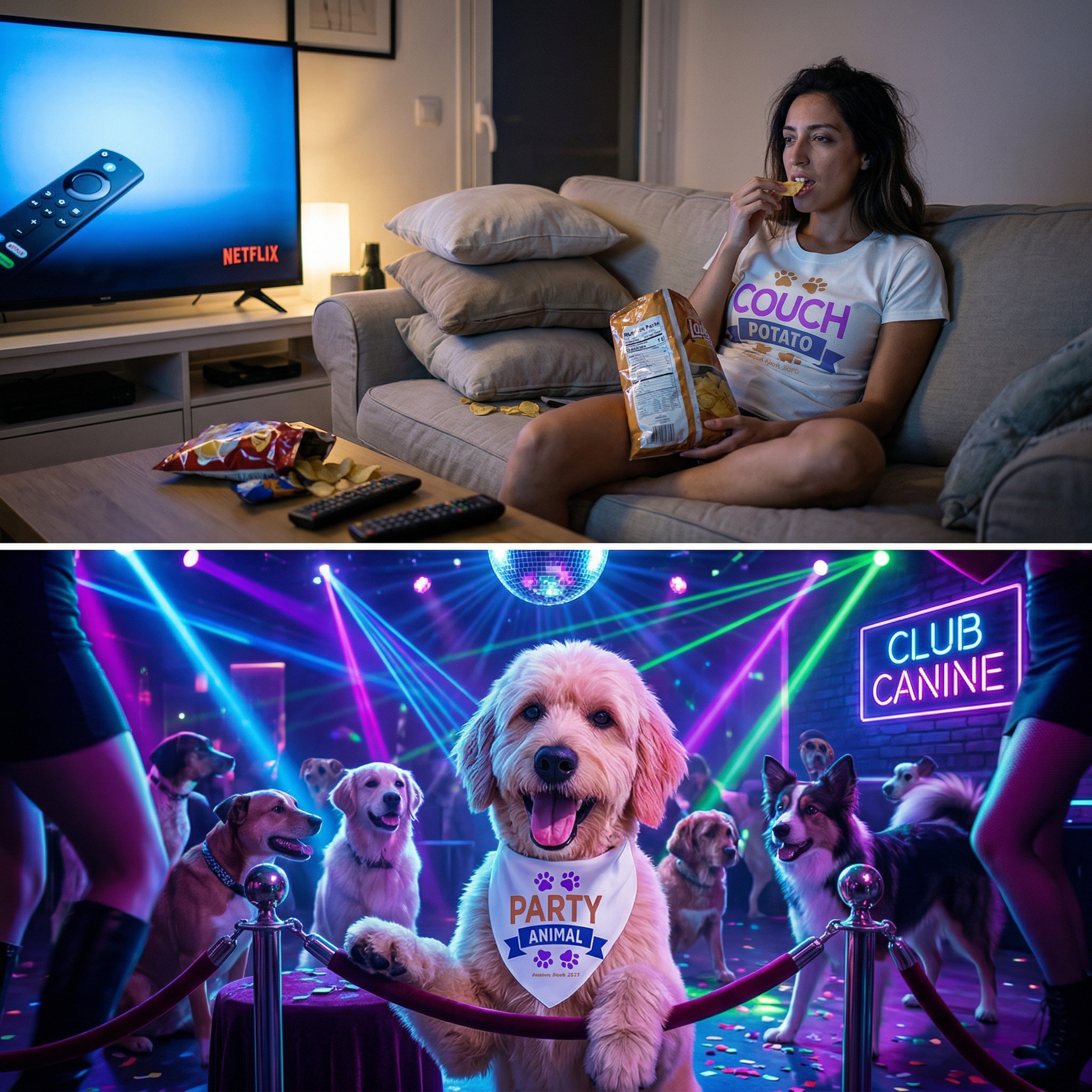 Doggy Parent "Couch Potato" T-Shirt — Matching "Party Animal" Doggy Tee