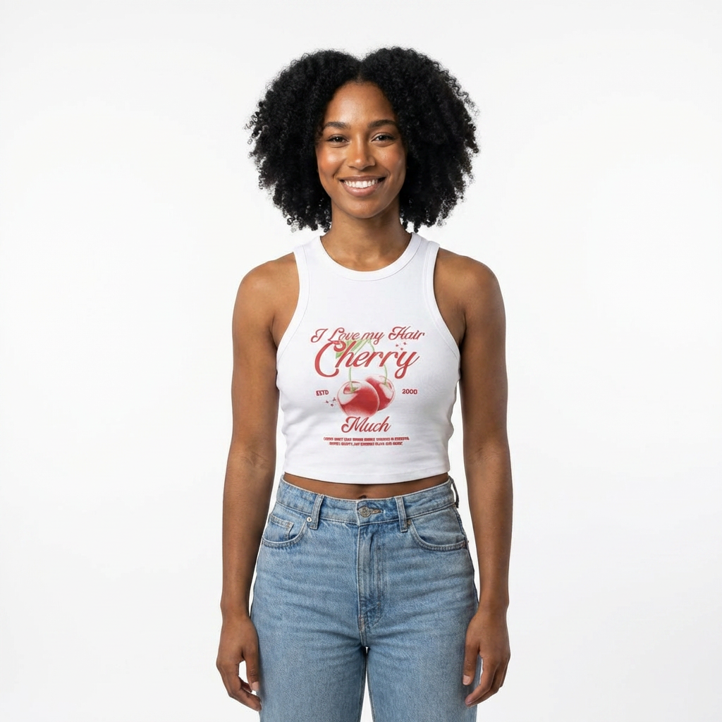 *NEW* Racerback All Hair Types Summer Cherry Fruit "I Love my Hair Cherry Much" Hair Mood Fruit Cropped Tee product thumbnail image *NEW* Racerback All Hair Types Summer Cherry Fruit "I Love my Hair Cherry Much" Hair Mood Fruit Cropped Tee product thumbnail image