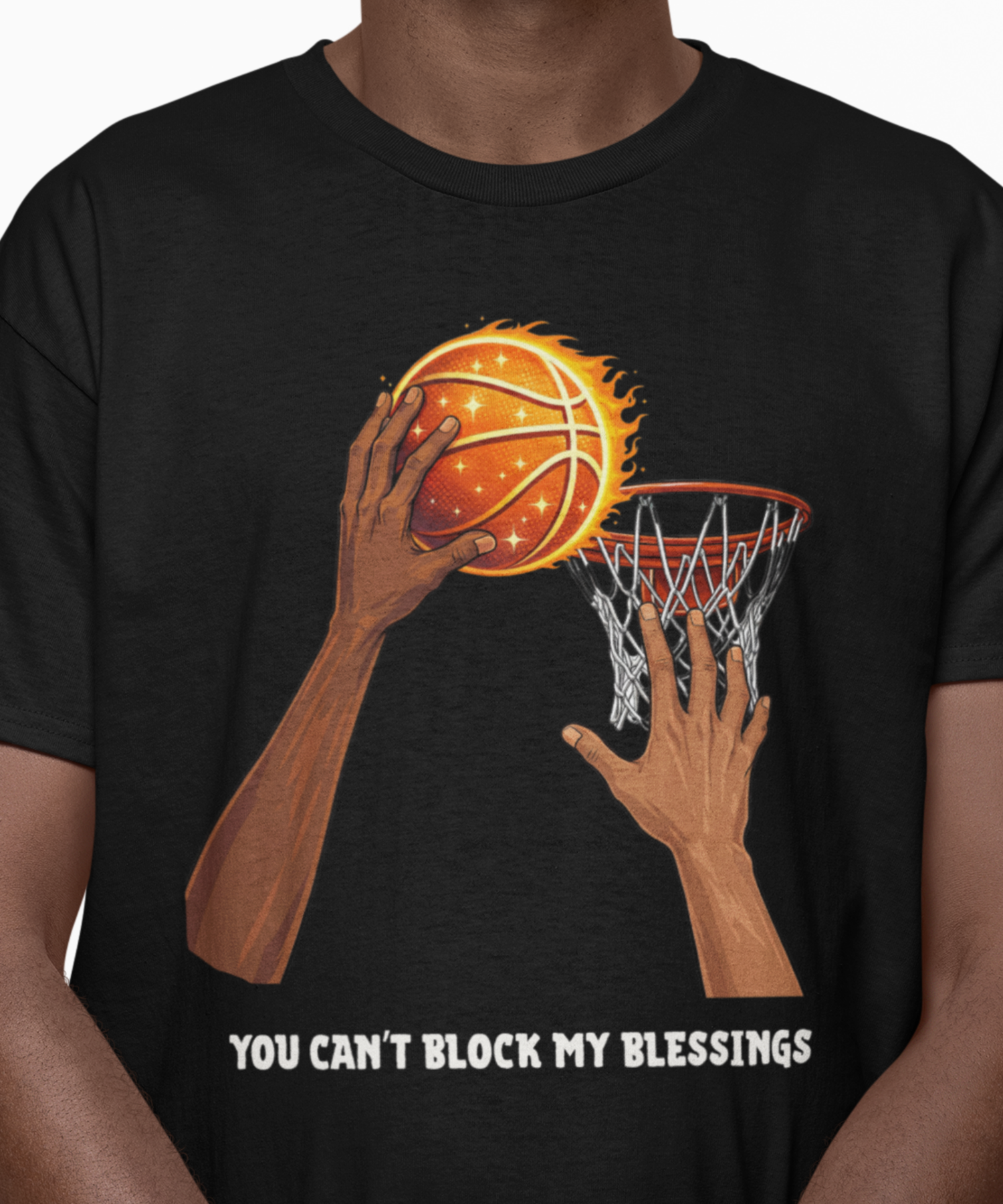Men's Basketball "You Can't Block My Blessings" Gildan Softstyle Unisex Adult Tee, Glowing Fire B-Ball Tattered Net, Sports Motivational Inspirational Religious Faith T-Shirt product thumbnail image Men's Basketball "You Can't Block My Blessings" Gildan Softstyle Unisex Adult Tee, Glowing Fire B-Ball Tattered Net, Sports Motivational Inspirational Religious Faith T-Shirt product thumbnail image