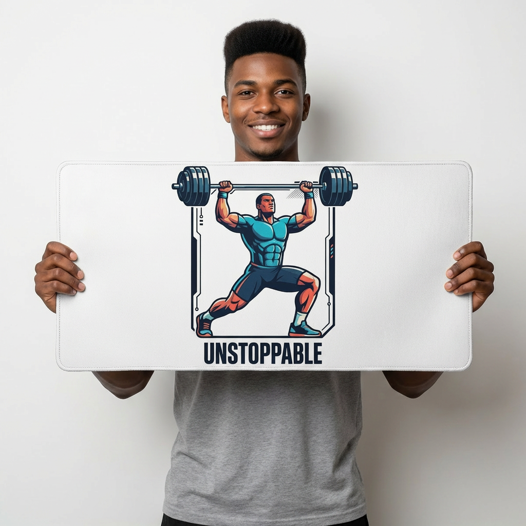 Unstoppable Weightlifter Desk Mat — Motivational Gym Mouse Pad product thumbnail image