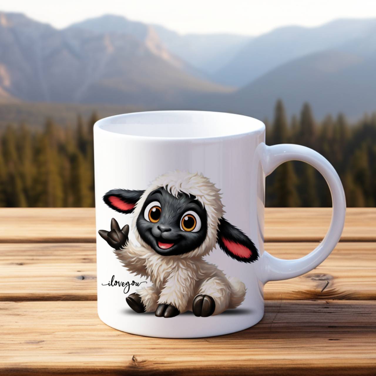 ASL ILY Cute Fluffy Blacknose Sheep Ceramic Mug – Adorable Sheep Illustration Coffee Cup (11oz &amp; 15oz) product thumbnail image