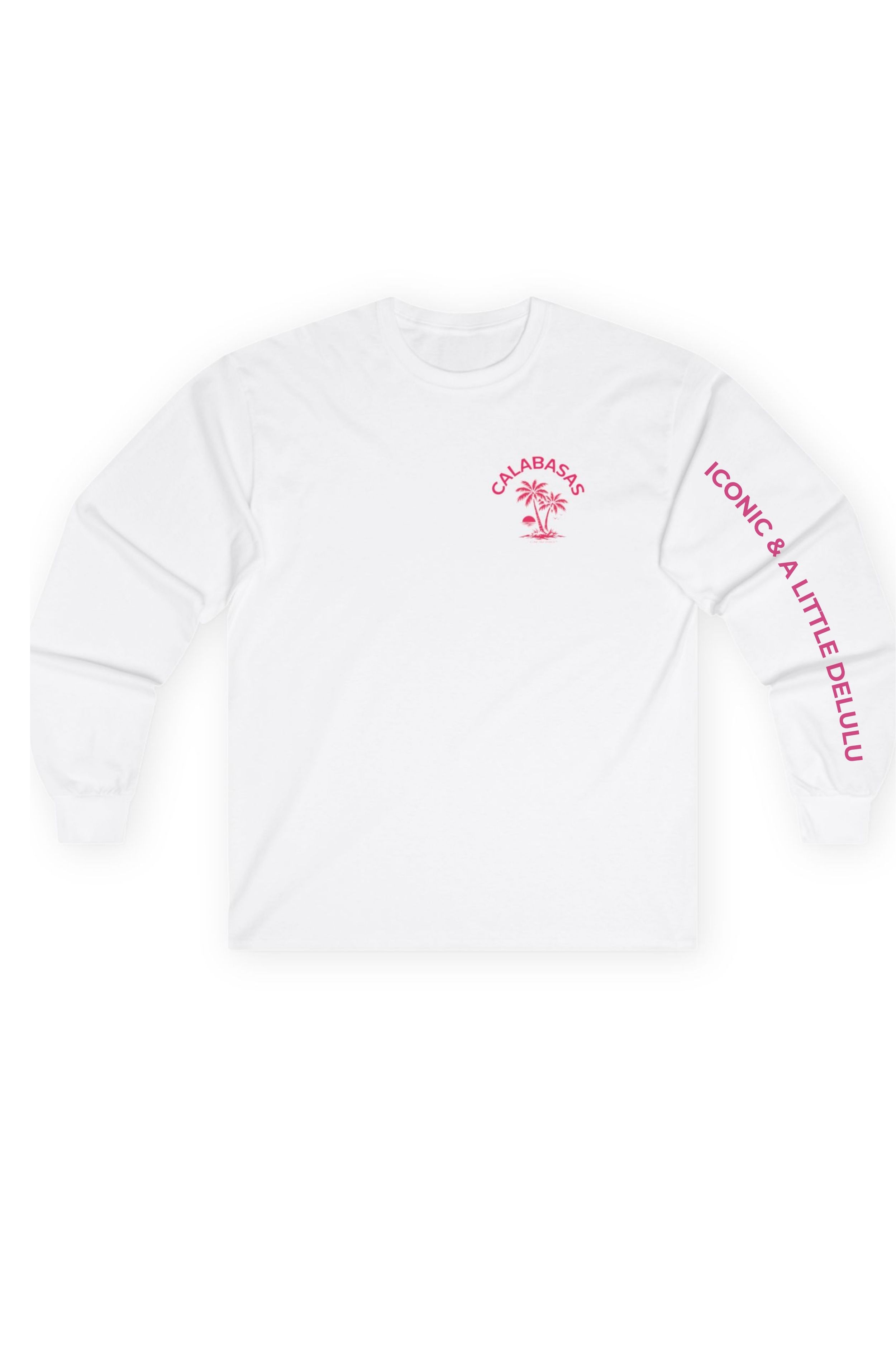 Iconic Era Studios™ x Calabasas Pink Palms™ | Iconic & A Little Delulu | Chasing Dreams Not Clout (usually) Long Sleeve T‑Shirt | Sand, White product thumbnail image Iconic Era Studios™ x Calabasas Pink Palms™ | Iconic & A Little Delulu | Chasing Dreams Not Clout (usually) Long Sleeve T‑Shirt | Sand, White product thumbnail image
