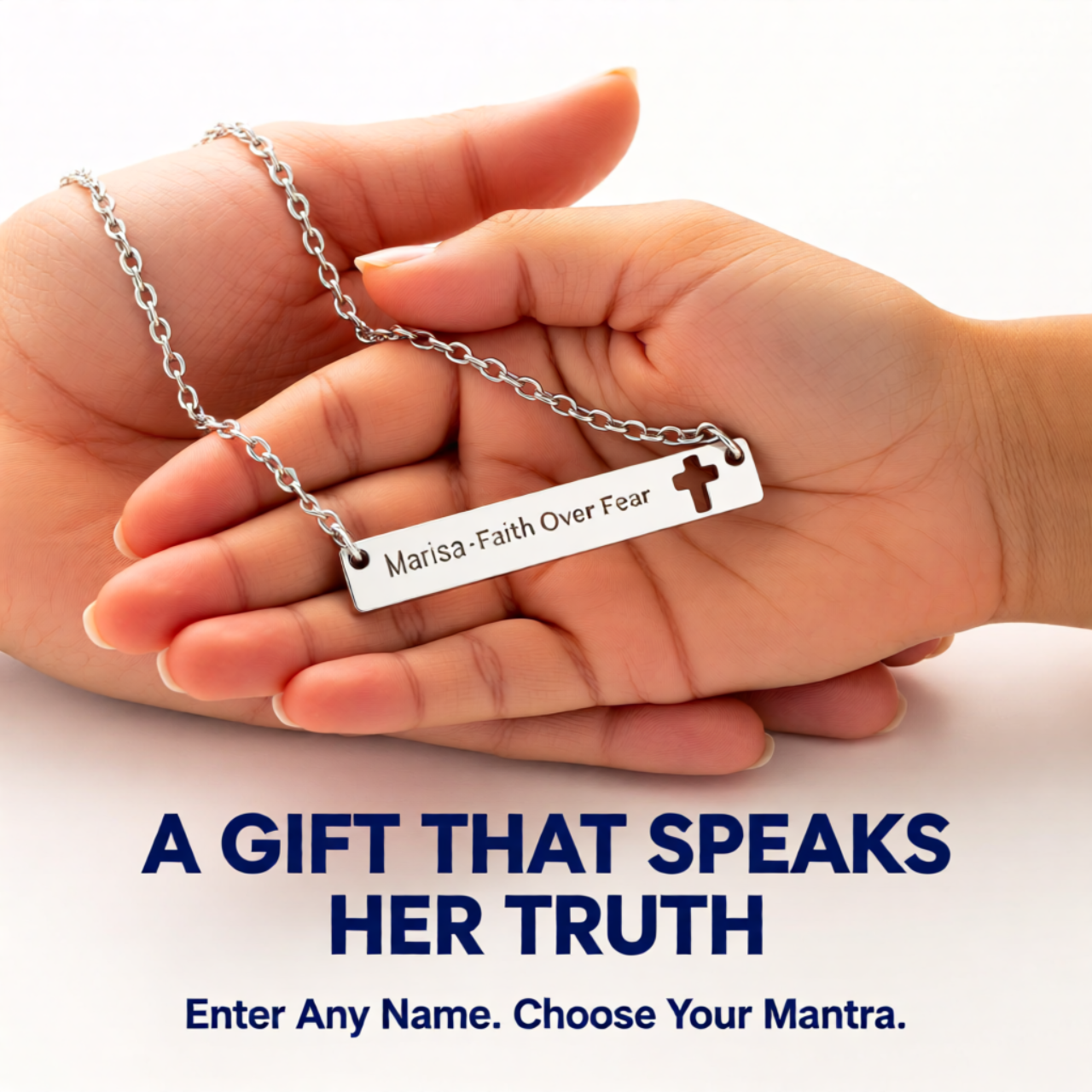 Engravable Cutout Cross Bar Necklace — Personalized Religious Pendant product thumbnail image Engravable Cutout Cross Bar Necklace — Personalized Religious Pendant product thumbnail image