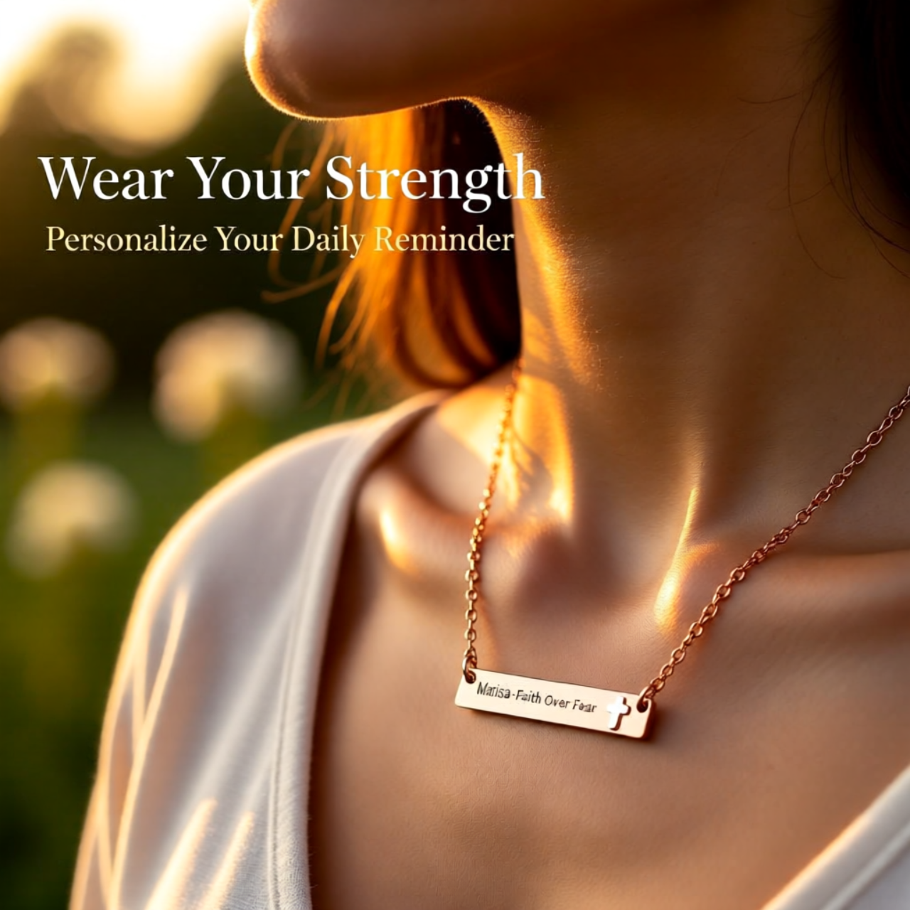 Engravable Cutout Cross Bar Necklace — Personalized Religious Pendant product thumbnail image