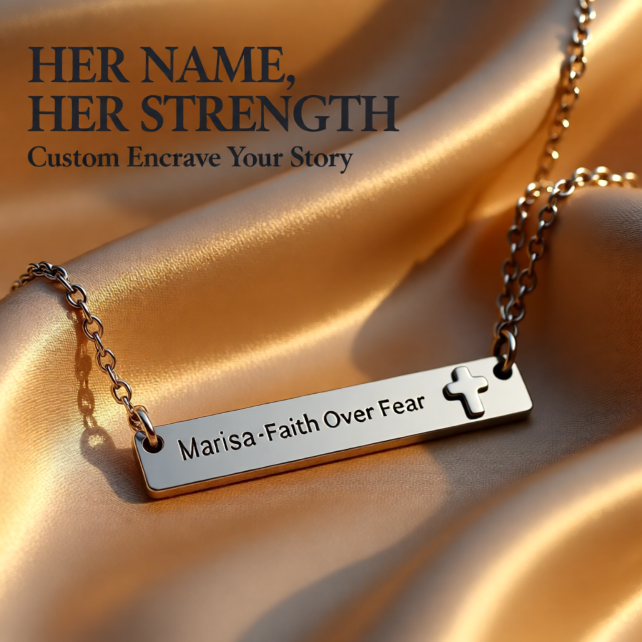 Engravable Cutout Cross Bar Necklace — Personalized Religious Pendant | Unique Gift for Him or Her product thumbnail image